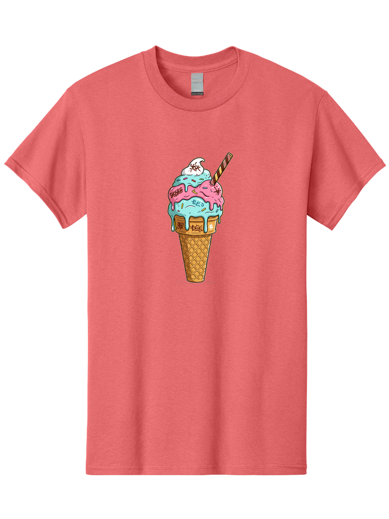 Bomb-Graffiti-Ice-Cream Men'S Graphic Tee, 100% Cotton, Comfortable Casual Summer Wear, Machine Washable, Graffiti Ice Cream, Colorful Dessert, Street Art Style, Vibrant Colors, Unique Treat, Sweet Indulgence, Creative Food Art, Bac675