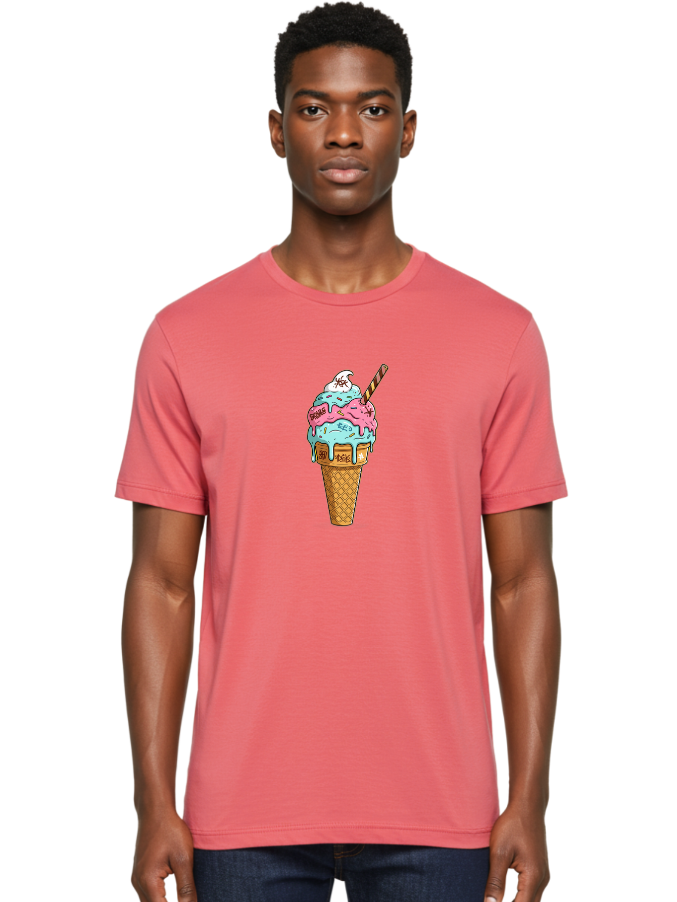 Bomb-Graffiti-Ice-Cream Men'S Graphic Tee, 100% Cotton, Comfortable Casual Summer Wear, Machine Washable, Graffiti Ice Cream, Colorful Dessert, Street Art Style, Vibrant Colors, Unique Treat, Sweet Indulgence, Creative Food Art, Bac675