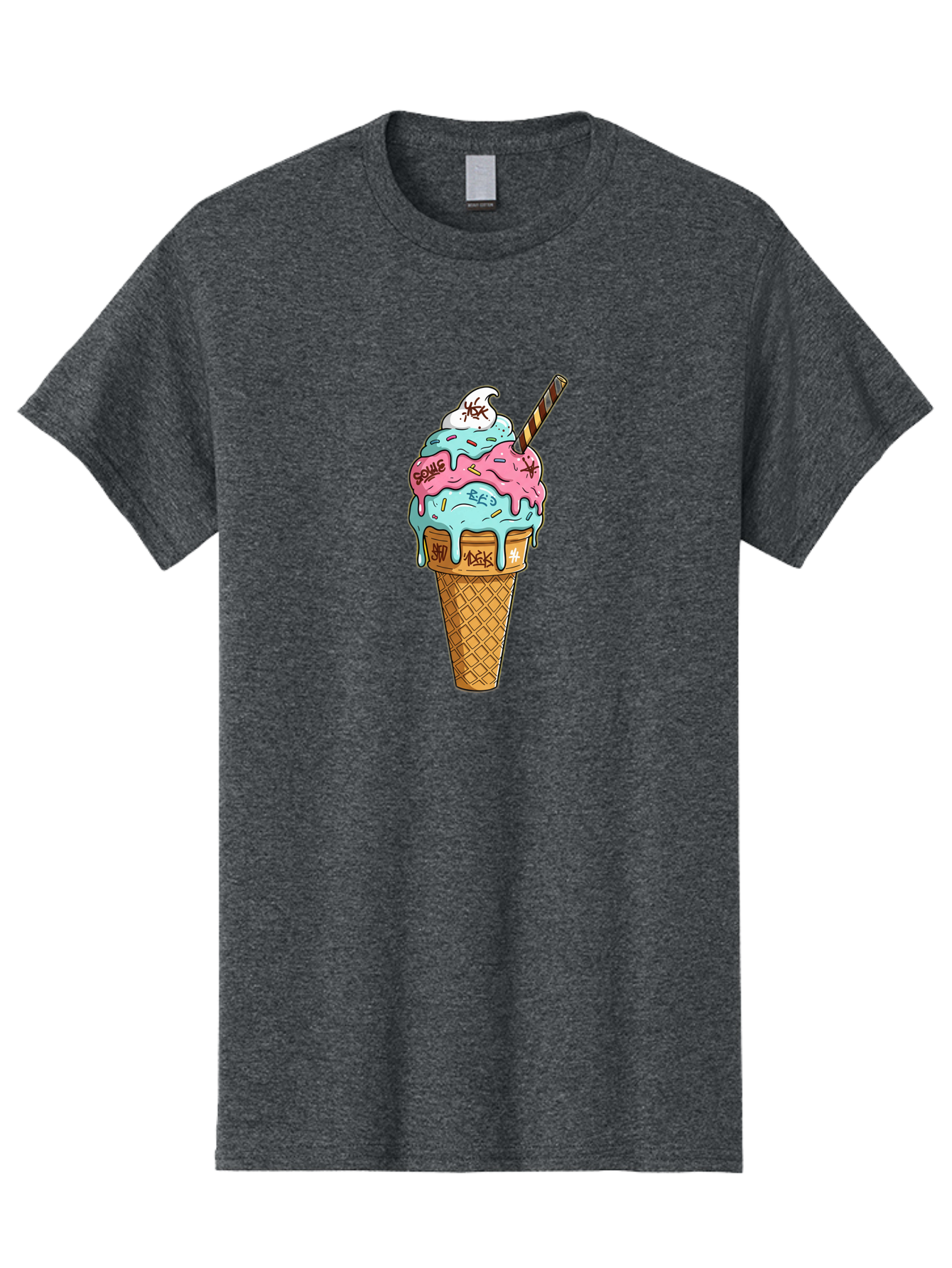 Bomb-Graffiti-Ice-Cream Men'S Graphic Tee, 100% Cotton, Comfortable Casual Summer Wear, Machine Washable, Graffiti Ice Cream, Colorful Dessert, Street Art Style, Vibrant Colors, Unique Treat, Sweet Indulgence, Creative Food Art, Bac675