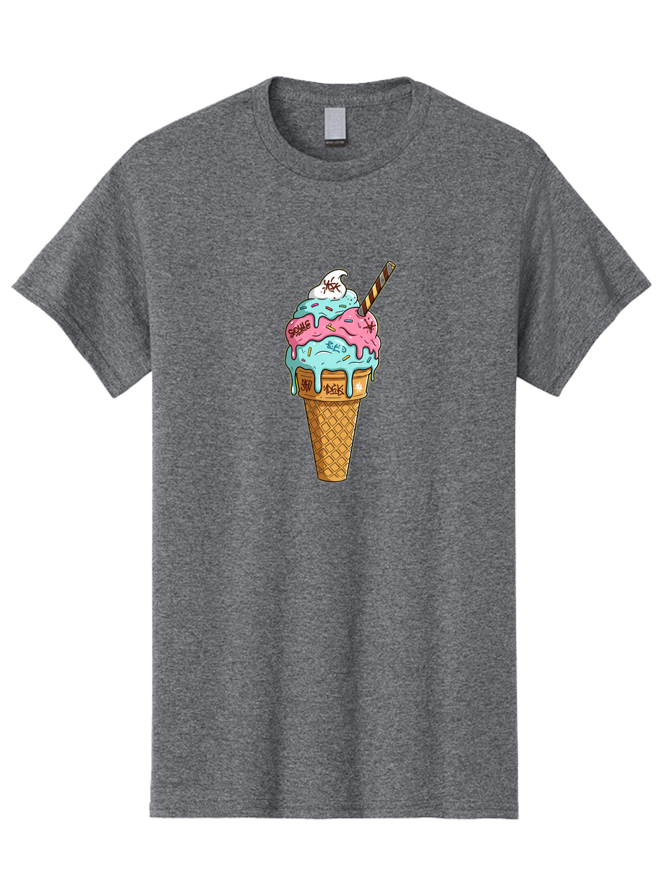 Bomb-Graffiti-Ice-Cream Men'S Graphic Tee, 100% Cotton, Comfortable Casual Summer Wear, Machine Washable, Graffiti Ice Cream, Colorful Dessert, Street Art Style, Vibrant Colors, Unique Treat, Sweet Indulgence, Creative Food Art, Bac675