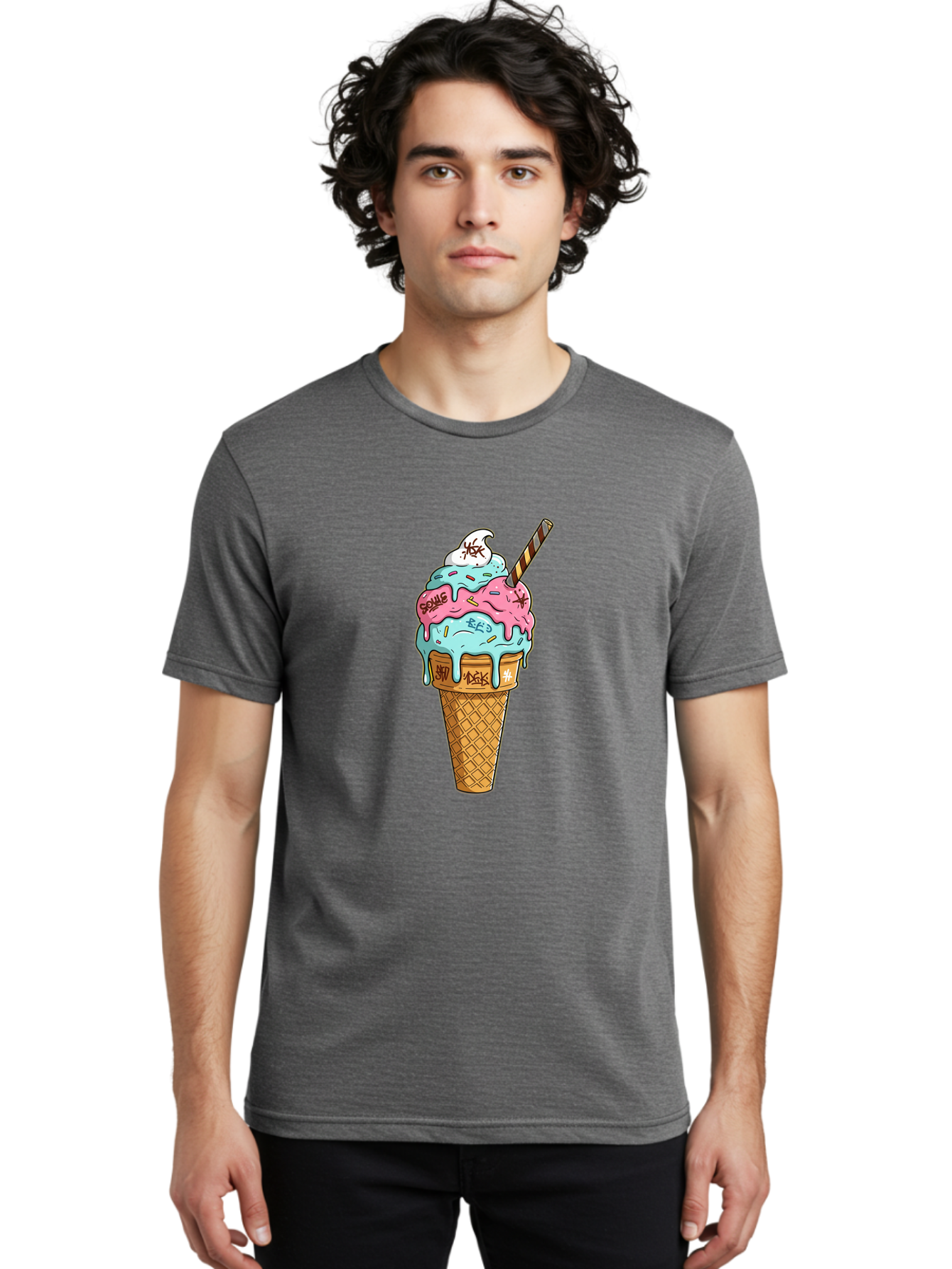 Bomb-Graffiti-Ice-Cream Men'S Graphic Tee, 100% Cotton, Comfortable Casual Summer Wear, Machine Washable, Graffiti Ice Cream, Colorful Dessert, Street Art Style, Vibrant Colors, Unique Treat, Sweet Indulgence, Creative Food Art, Bac675