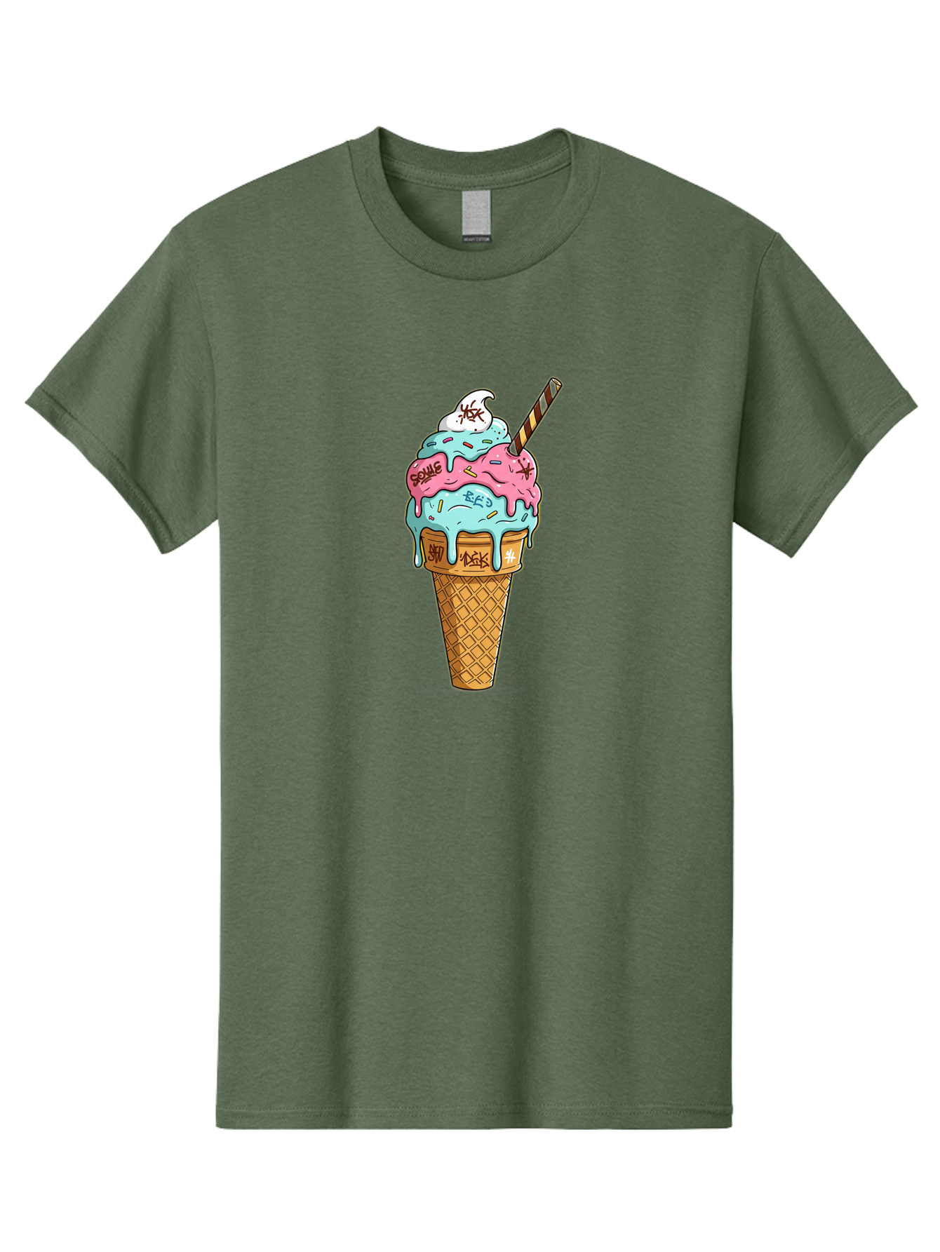 Bomb-Graffiti-Ice-Cream Men'S Graphic Tee, 100% Cotton, Comfortable Casual Summer Wear, Machine Washable, Graffiti Ice Cream, Colorful Dessert, Street Art Style, Vibrant Colors, Unique Treat, Sweet Indulgence, Creative Food Art, Bac675