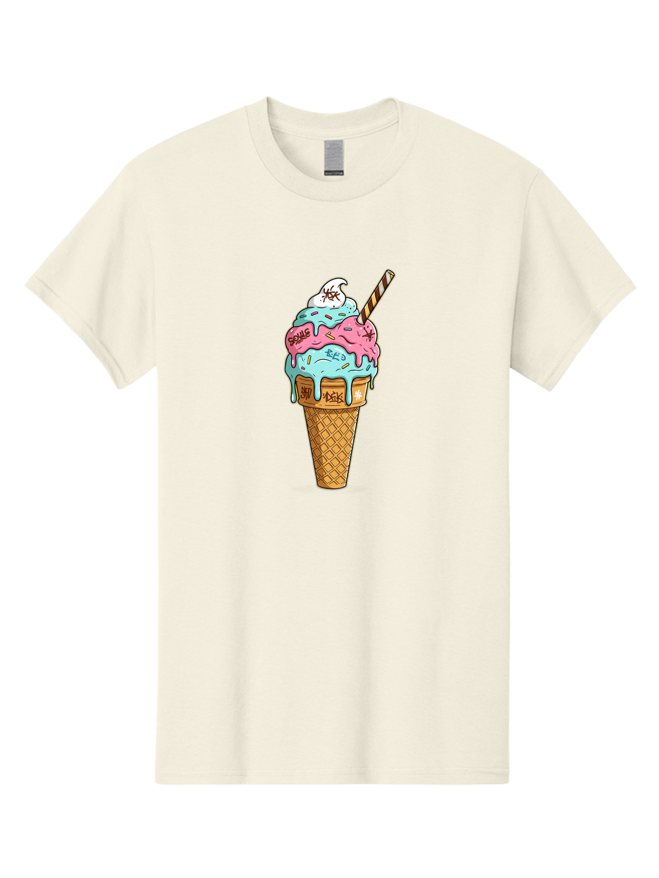 Bomb-Graffiti-Ice-Cream Men'S Graphic Tee, 100% Cotton, Comfortable Casual Summer Wear, Machine Washable, Graffiti Ice Cream, Colorful Dessert, Street Art Style, Vibrant Colors, Unique Treat, Sweet Indulgence, Creative Food Art, Bac675