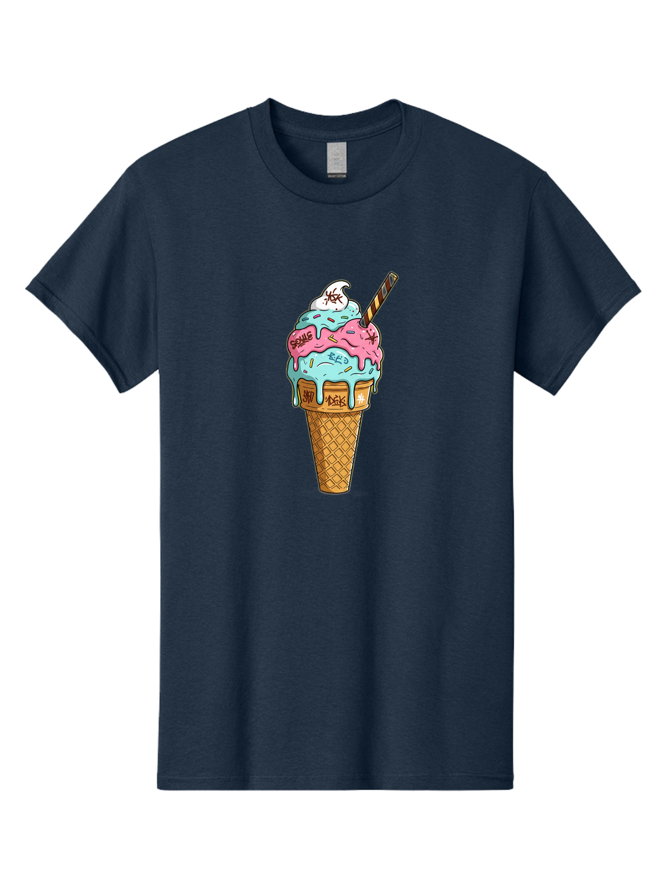 Bomb-Graffiti-Ice-Cream Men'S Graphic Tee, 100% Cotton, Comfortable Casual Summer Wear, Machine Washable, Graffiti Ice Cream, Colorful Dessert, Street Art Style, Vibrant Colors, Unique Treat, Sweet Indulgence, Creative Food Art, Bac675