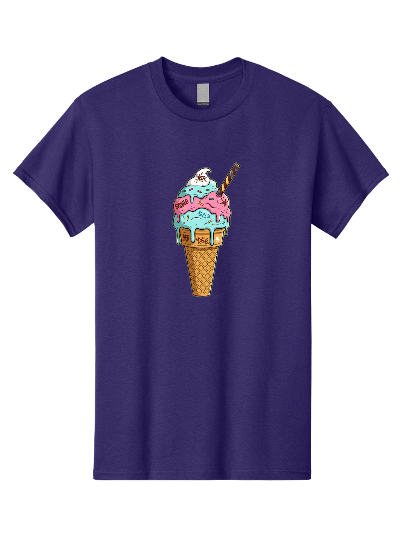Bomb-Graffiti-Ice-Cream Men'S Graphic Tee, 100% Cotton, Comfortable Casual Summer Wear, Machine Washable, Graffiti Ice Cream, Colorful Dessert, Street Art Style, Vibrant Colors, Unique Treat, Sweet Indulgence, Creative Food Art, Bac675