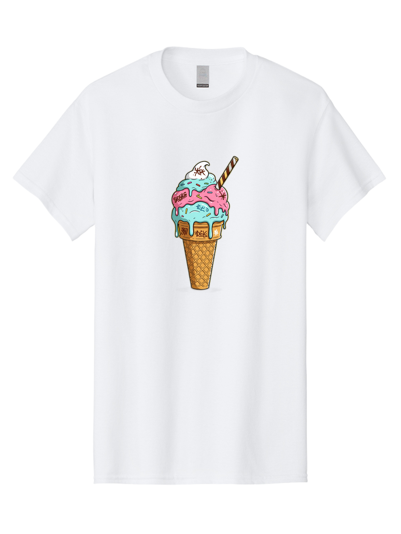 Bomb-Graffiti-Ice-Cream Men'S Graphic Tee, 100% Cotton, Comfortable Casual Summer Wear, Machine Washable, Graffiti Ice Cream, Colorful Dessert, Street Art Style, Vibrant Colors, Unique Treat, Sweet Indulgence, Creative Food Art, Bac675