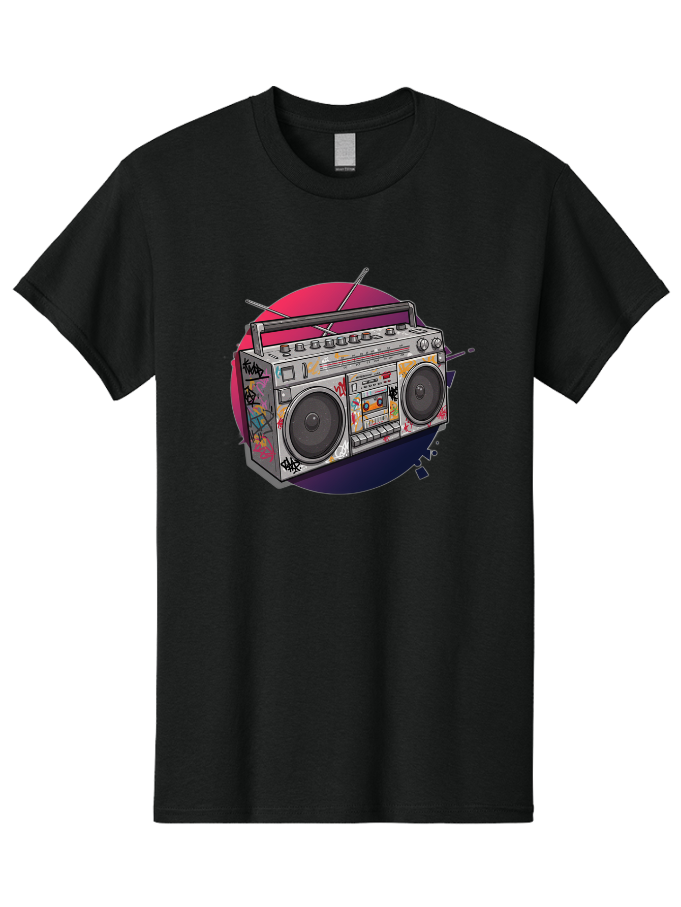 Boombox Men'S Graphic Tee, 100% Cotton, Comfortable Casual Summer Wear, Machine Washable, Vintage Boombox, Retro Music Player, Graffiti Art, Cassette Tape, 80S Nostalgia, Portable Radio, Street Style, Urban Culture Bac679