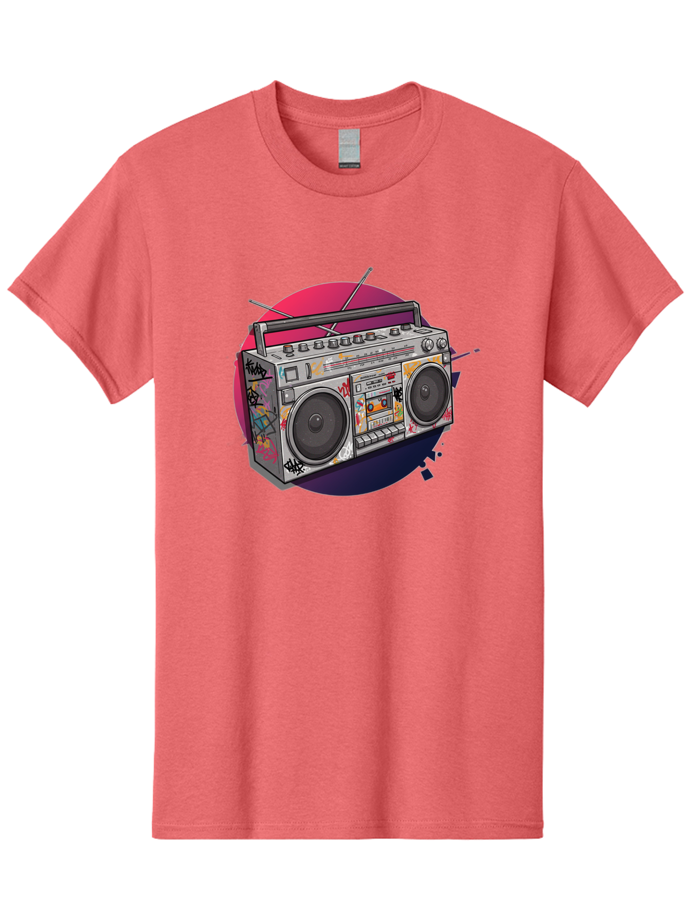 Boombox Men'S Graphic Tee, 100% Cotton, Comfortable Casual Summer Wear, Machine Washable, Vintage Boombox, Retro Music Player, Graffiti Art, Cassette Tape, 80S Nostalgia, Portable Radio, Street Style, Urban Culture Bac679