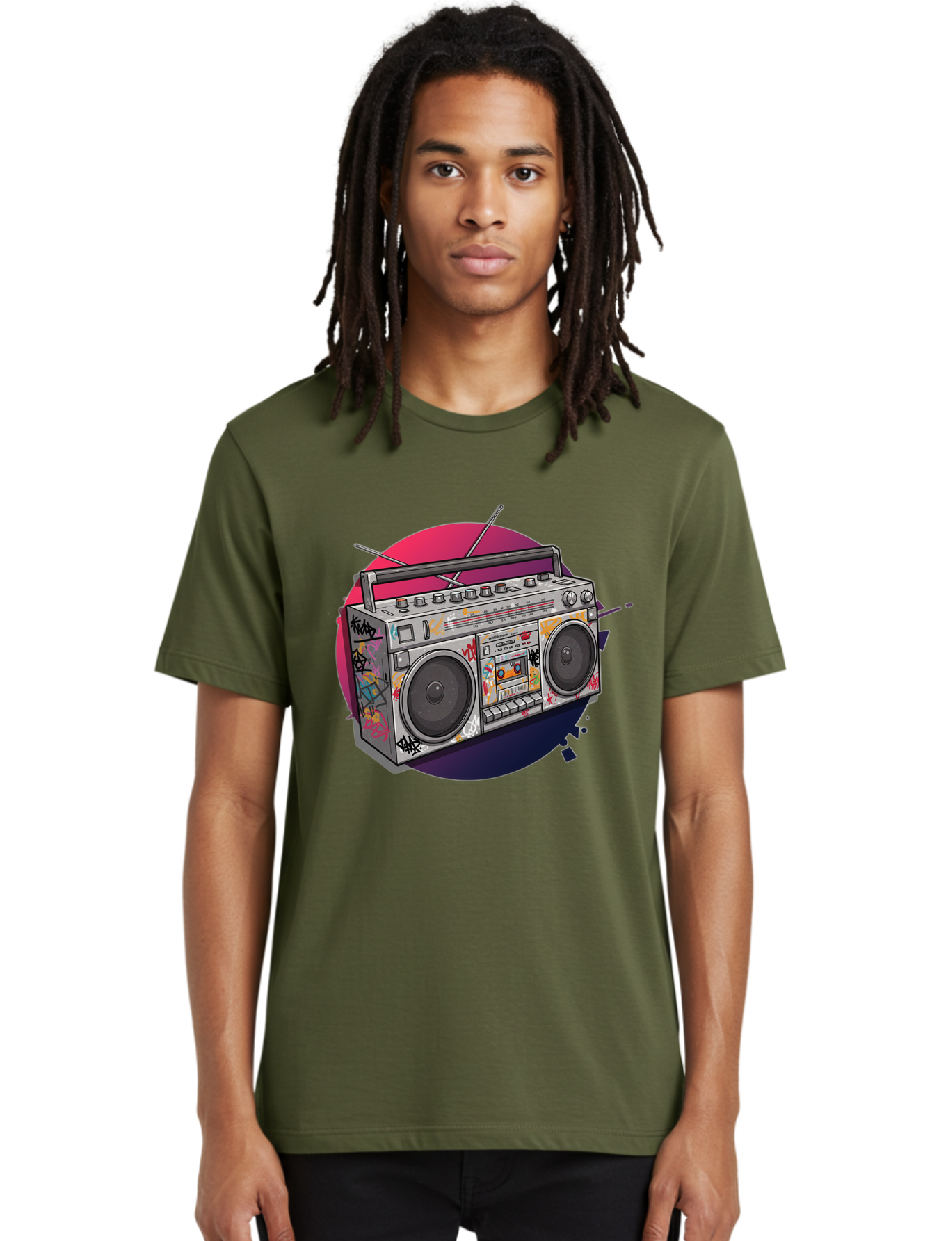 Boombox Men'S Graphic Tee, 100% Cotton, Comfortable Casual Summer Wear, Machine Washable, Vintage Boombox, Retro Music Player, Graffiti Art, Cassette Tape, 80S Nostalgia, Portable Radio, Street Style, Urban Culture Bac679