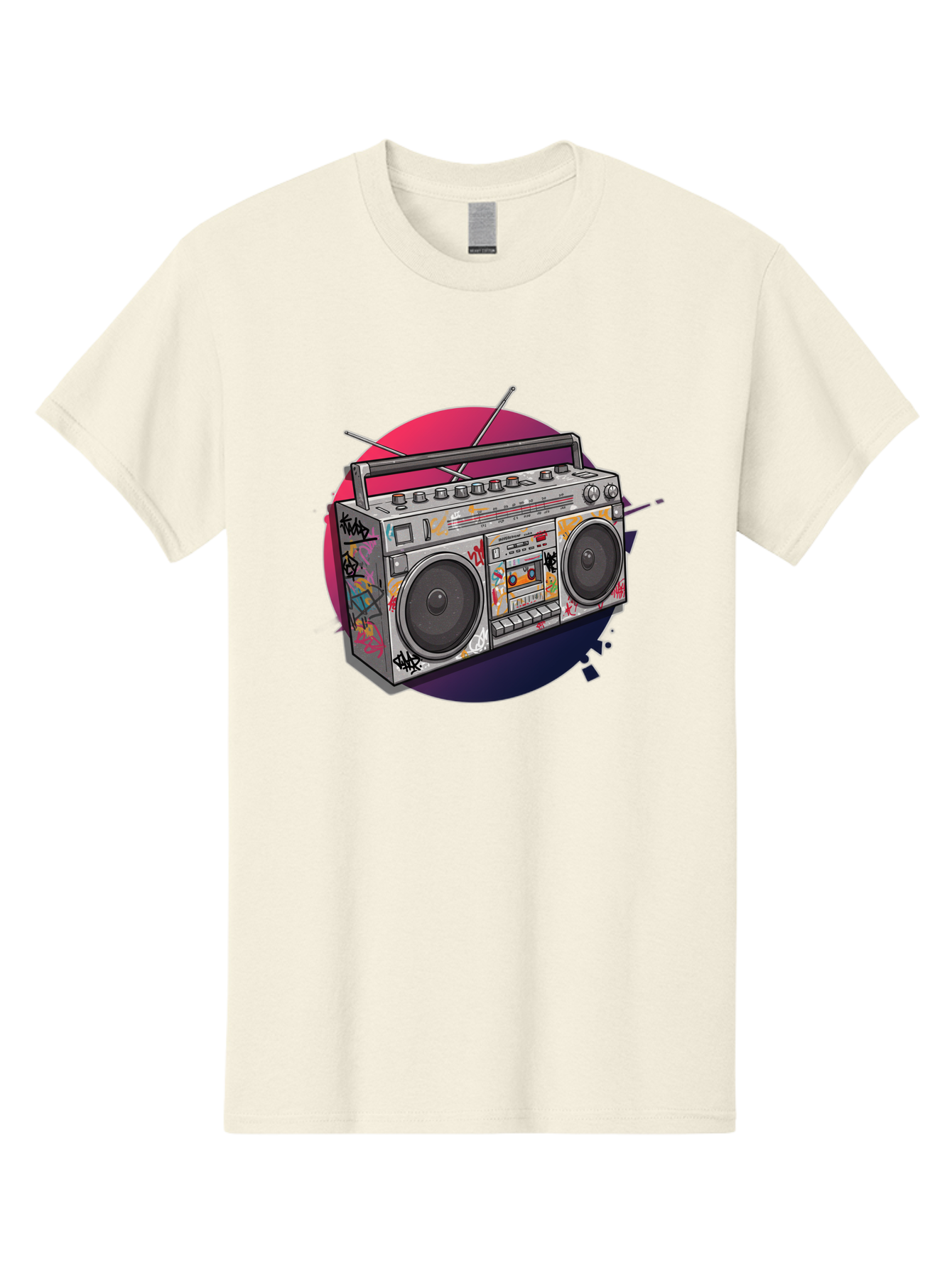 Boombox Men'S Graphic Tee, 100% Cotton, Comfortable Casual Summer Wear, Machine Washable, Vintage Boombox, Retro Music Player, Graffiti Art, Cassette Tape, 80S Nostalgia, Portable Radio, Street Style, Urban Culture Bac679