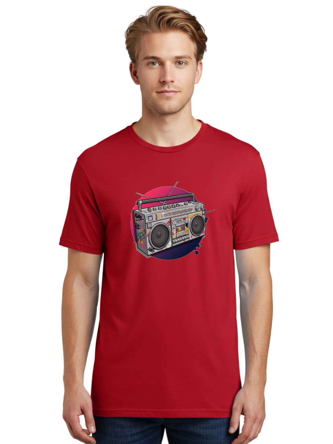 Boombox Men'S Graphic Tee, 100% Cotton, Comfortable Casual Summer Wear, Machine Washable, Vintage Boombox, Retro Music Player, Graffiti Art, Cassette Tape, 80S Nostalgia, Portable Radio, Street Style, Urban Culture Bac679