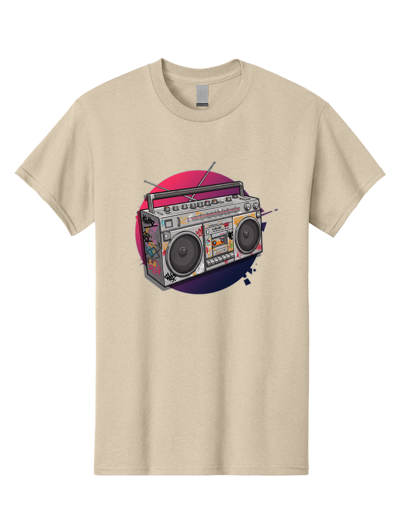 Boombox Men'S Graphic Tee, 100% Cotton, Comfortable Casual Summer Wear, Machine Washable, Vintage Boombox, Retro Music Player, Graffiti Art, Cassette Tape, 80S Nostalgia, Portable Radio, Street Style, Urban Culture Bac679