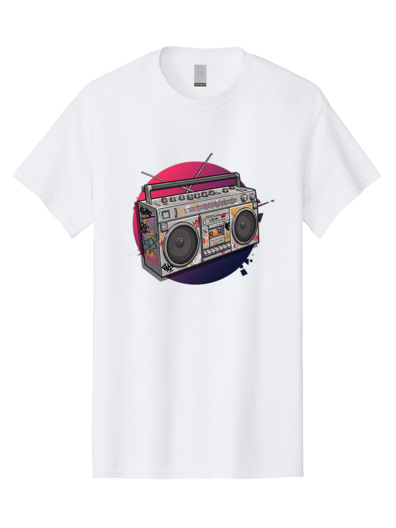 Boombox Men'S Graphic Tee, 100% Cotton, Comfortable Casual Summer Wear, Machine Washable, Vintage Boombox, Retro Music Player, Graffiti Art, Cassette Tape, 80S Nostalgia, Portable Radio, Street Style, Urban Culture Bac679