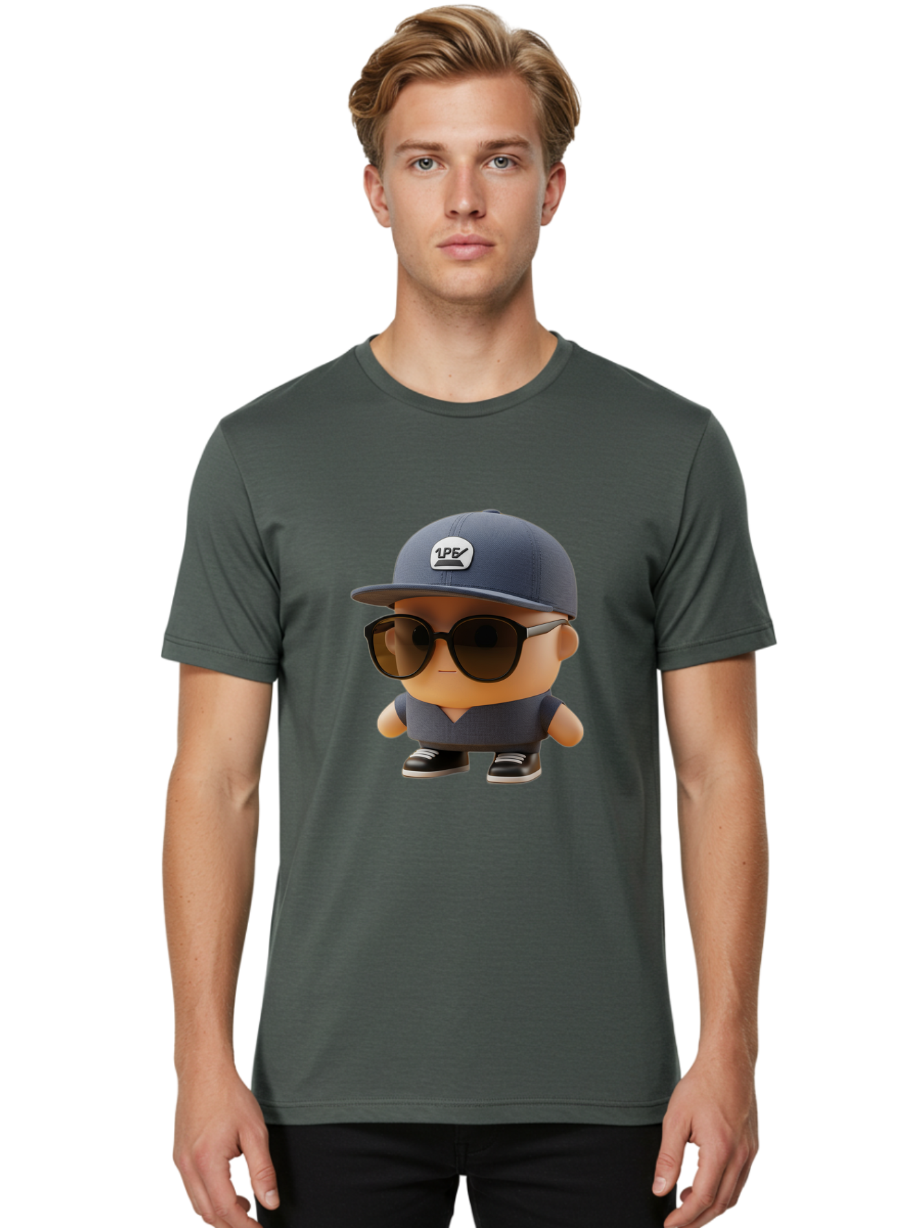 Boy Men'S Graphic Tee, 100% Cotton, Comfortable Casual Summer Wear, Machine Washable, Cartoon Character, Cool Guy, Sunglasses, Casual Wear, Trendy Outfit, 1P5 Logo, Streetwear Style, Modern Fashion, Graphic Design Bac680