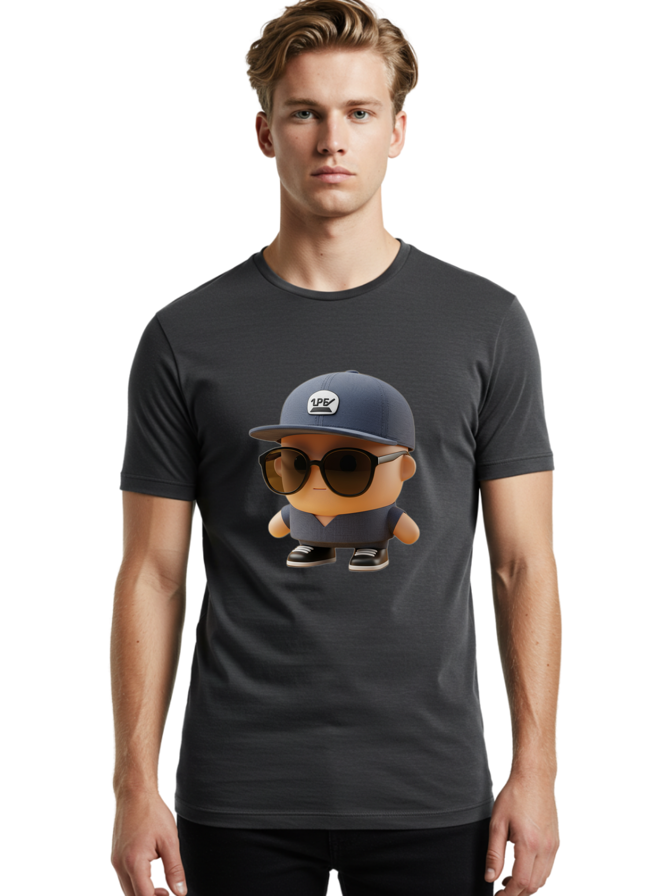 Boy Men'S Graphic Tee, 100% Cotton, Comfortable Casual Summer Wear, Machine Washable, Cartoon Character, Cool Guy, Sunglasses, Casual Wear, Trendy Outfit, 1P5 Logo, Streetwear Style, Modern Fashion, Graphic Design Bac680
