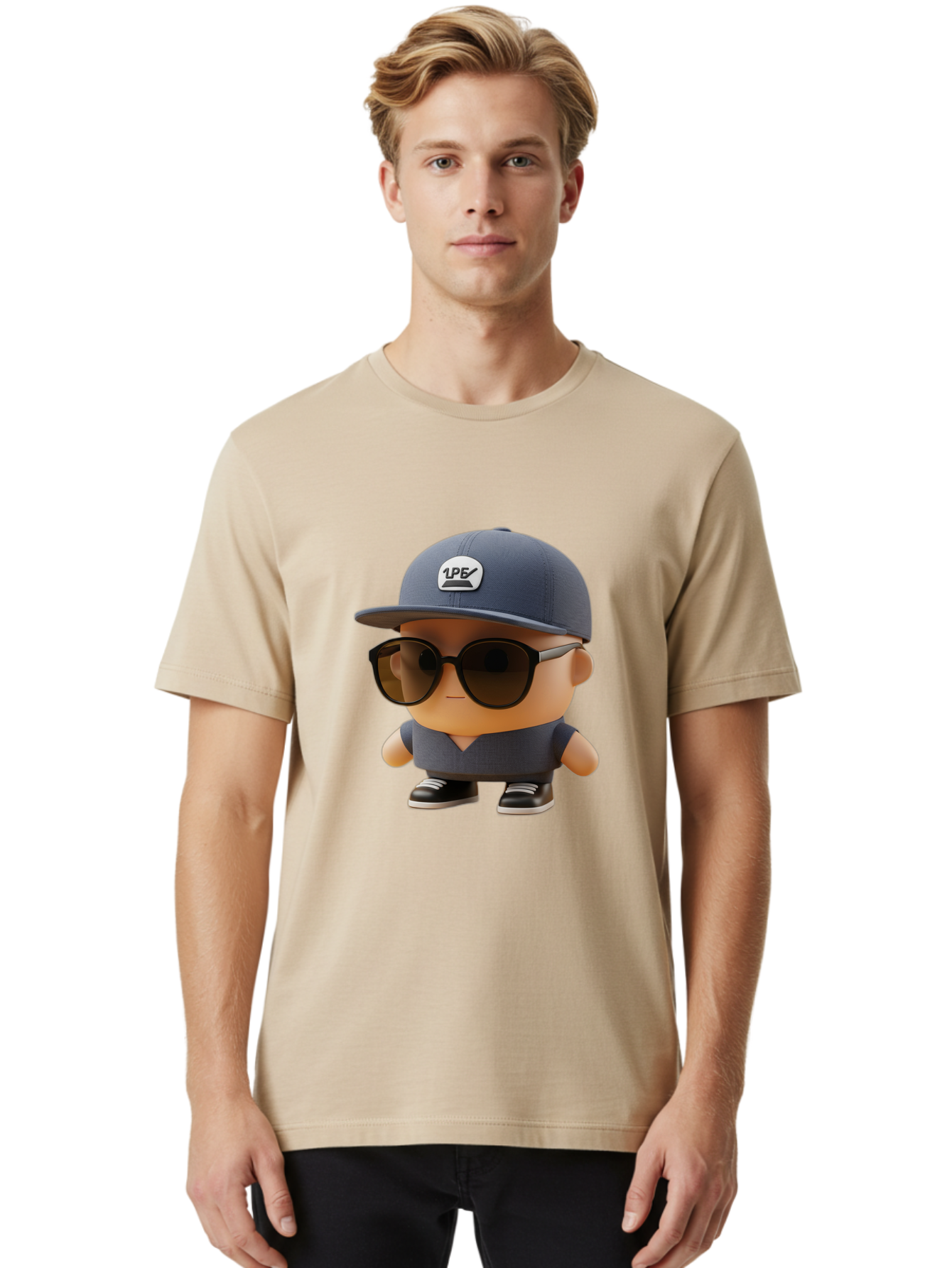 Boy Men'S Graphic Tee, 100% Cotton, Comfortable Casual Summer Wear, Machine Washable, Cartoon Character, Cool Guy, Sunglasses, Casual Wear, Trendy Outfit, 1P5 Logo, Streetwear Style, Modern Fashion, Graphic Design Bac680
