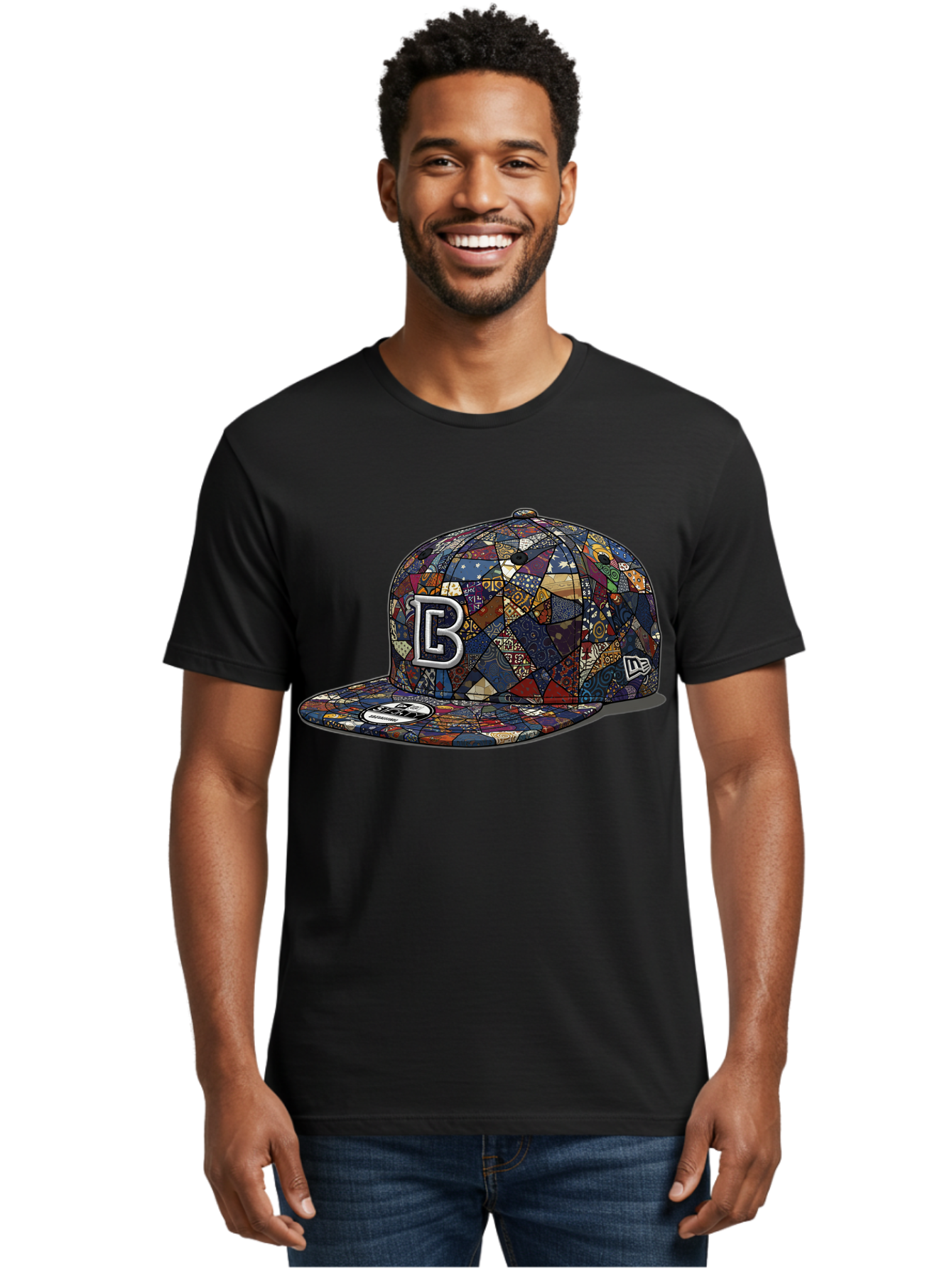 Brooklyn-Baseball-Cap Men'S Graphic Tee, 100% Cotton, Comfortable Casual Summer Wear, Machine Washable, Baseball Cap, Mosaic Pattern, Colorful Design, B Logo, New Era Brand, Sports Apparel, Fashion Accessory, Trendy Hat, Casual Wear, Bac682