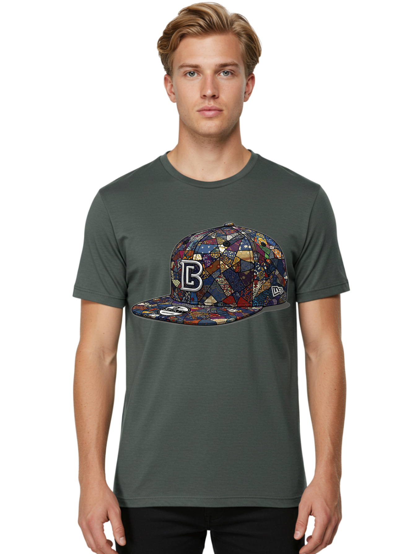 Brooklyn-Baseball-Cap Men'S Graphic Tee, 100% Cotton, Comfortable Casual Summer Wear, Machine Washable, Baseball Cap, Mosaic Pattern, Colorful Design, B Logo, New Era Brand, Sports Apparel, Fashion Accessory, Trendy Hat, Casual Wear, Bac682