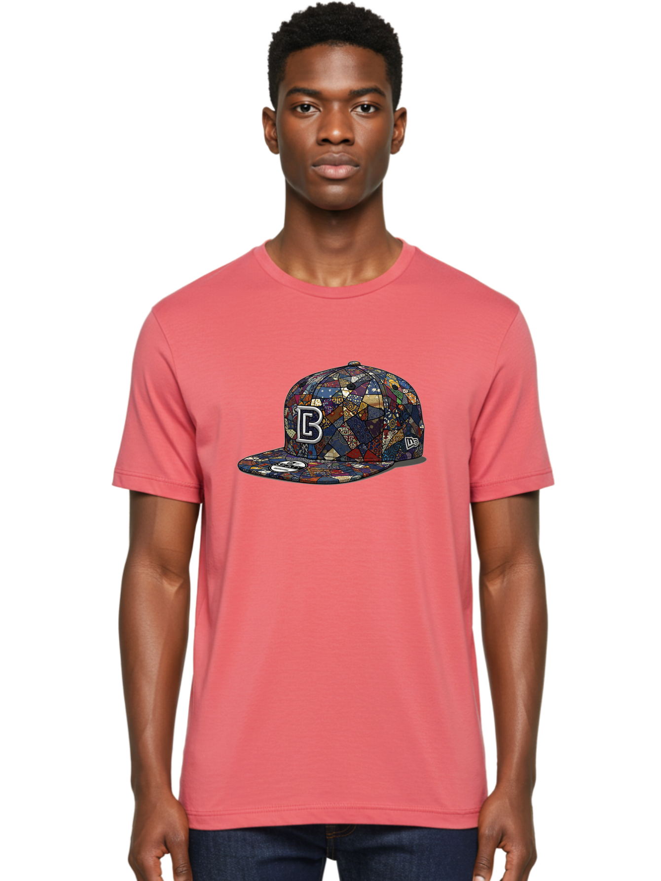 Brooklyn-Baseball-Cap Men'S Graphic Tee, 100% Cotton, Comfortable Casual Summer Wear, Machine Washable, Baseball Cap, Mosaic Pattern, Colorful Design, B Logo, New Era Brand, Sports Apparel, Fashion Accessory, Trendy Hat, Casual Wear, Bac682