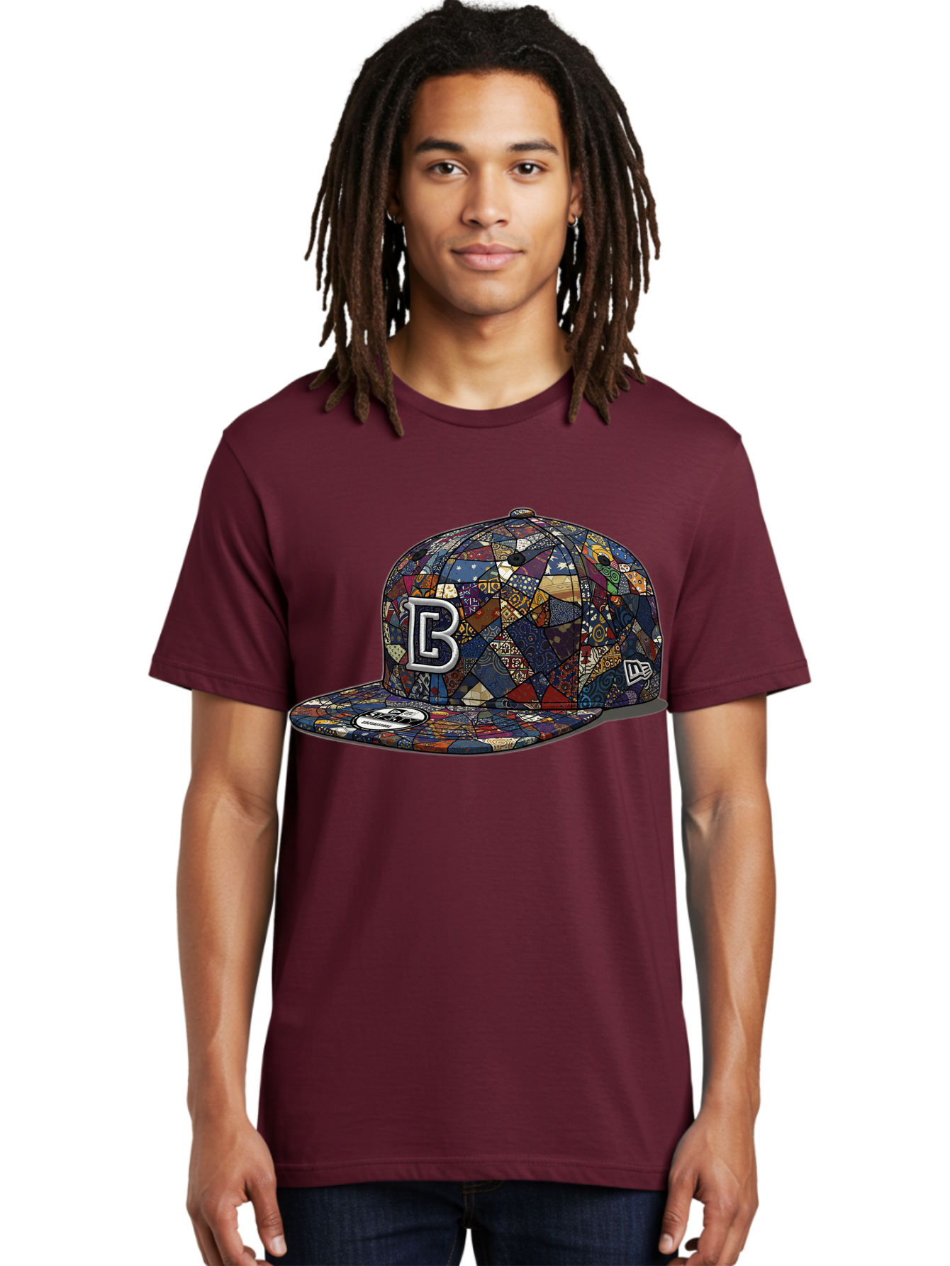 Brooklyn-Baseball-Cap Men'S Graphic Tee, 100% Cotton, Comfortable Casual Summer Wear, Machine Washable, Baseball Cap, Mosaic Pattern, Colorful Design, B Logo, New Era Brand, Sports Apparel, Fashion Accessory, Trendy Hat, Casual Wear, Bac682
