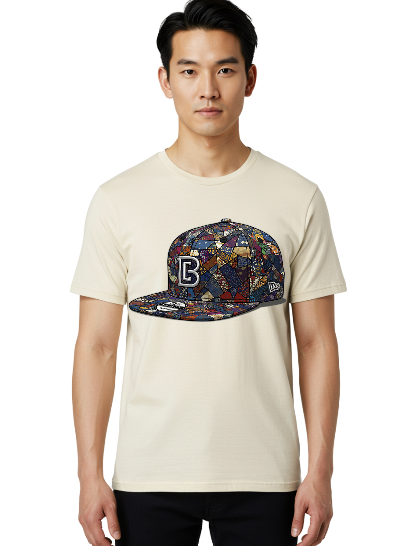 Brooklyn-Baseball-Cap Men'S Graphic Tee, 100% Cotton, Comfortable Casual Summer Wear, Machine Washable, Baseball Cap, Mosaic Pattern, Colorful Design, B Logo, New Era Brand, Sports Apparel, Fashion Accessory, Trendy Hat, Casual Wear, Bac682
