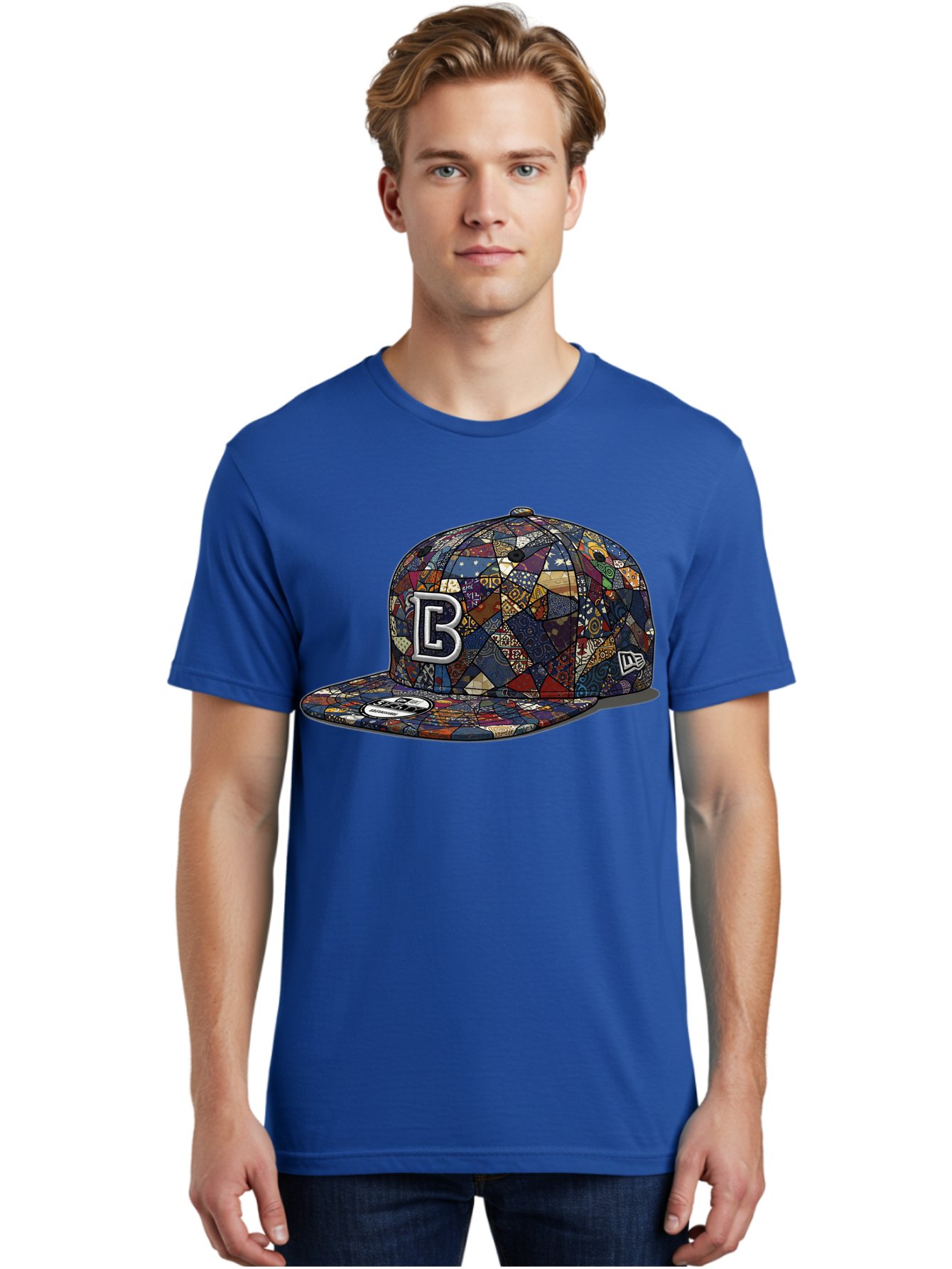Brooklyn-Baseball-Cap Men'S Graphic Tee, 100% Cotton, Comfortable Casual Summer Wear, Machine Washable, Baseball Cap, Mosaic Pattern, Colorful Design, B Logo, New Era Brand, Sports Apparel, Fashion Accessory, Trendy Hat, Casual Wear, Bac682