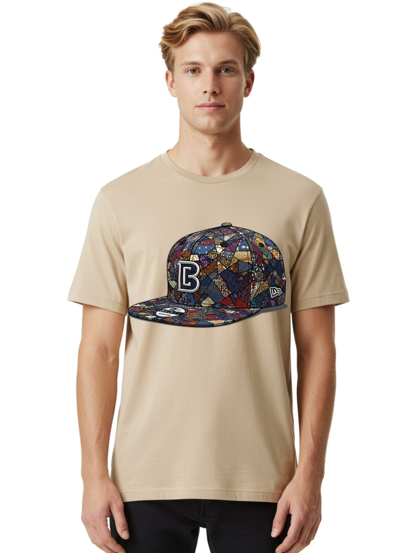 Brooklyn-Baseball-Cap Men'S Graphic Tee, 100% Cotton, Comfortable Casual Summer Wear, Machine Washable, Baseball Cap, Mosaic Pattern, Colorful Design, B Logo, New Era Brand, Sports Apparel, Fashion Accessory, Trendy Hat, Casual Wear, Bac682