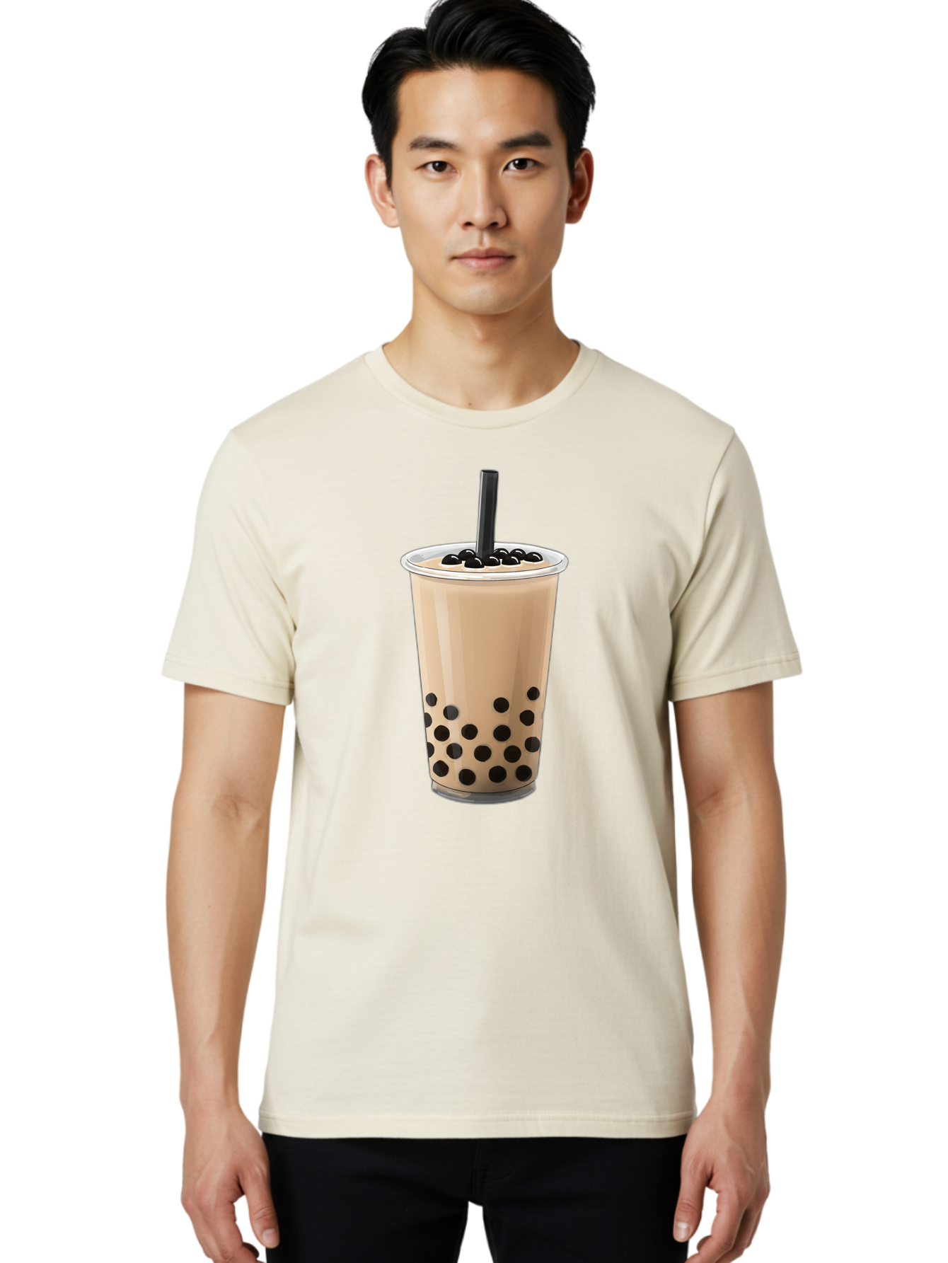Bubble-Milk-Tea-2 Men'S Graphic Tee, 100% Cotton, Comfortable Casual Summer Wear, Machine Washable, Bubble Milk Tea, Boba Drink, Milk Tea, Tea With Boba, Boba Tea, Tapioca Pearls, Creamy Texture, Black Straw, Cold Beverage, Refreshing Drink Bac684