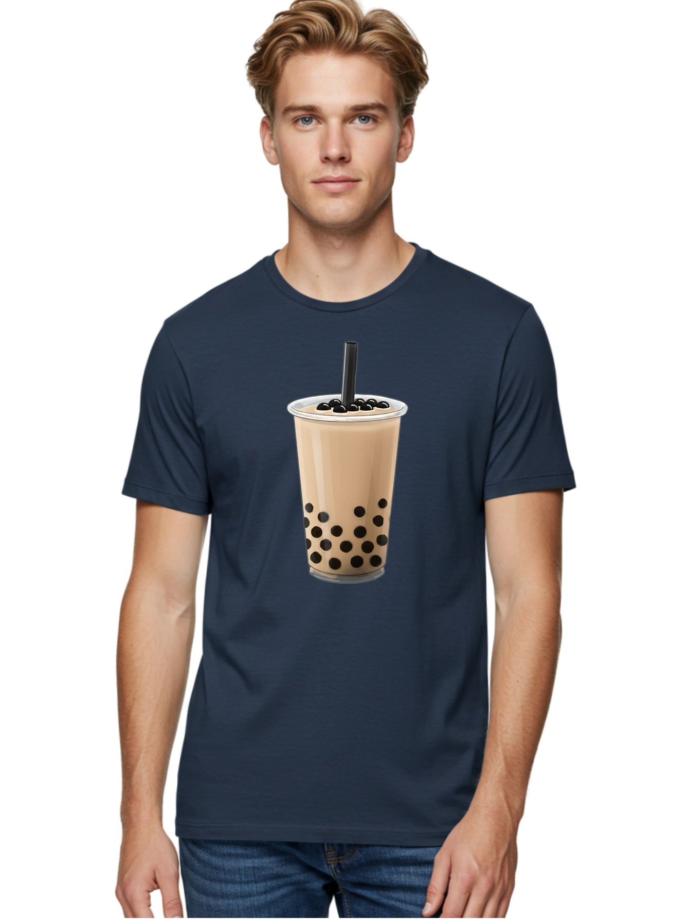 Bubble-Milk-Tea-2 Men'S Graphic Tee, 100% Cotton, Comfortable Casual Summer Wear, Machine Washable, Bubble Milk Tea, Boba Drink, Milk Tea, Tea With Boba, Boba Tea, Tapioca Pearls, Creamy Texture, Black Straw, Cold Beverage, Refreshing Drink Bac684