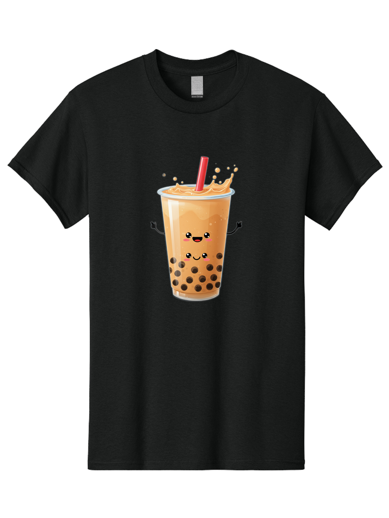 Bubble-Milk-Tea-4 Men'S Graphic Tee, 100% Cotton, Comfortable Casual Summer Wear, Machine Washable, Cartoon Bubble Tea, Boba Tea, Milk Tea, Kawaii Drink, Cute Beverage, Smiling Drink, Asian Drink Culture, Tea Lover Bac686