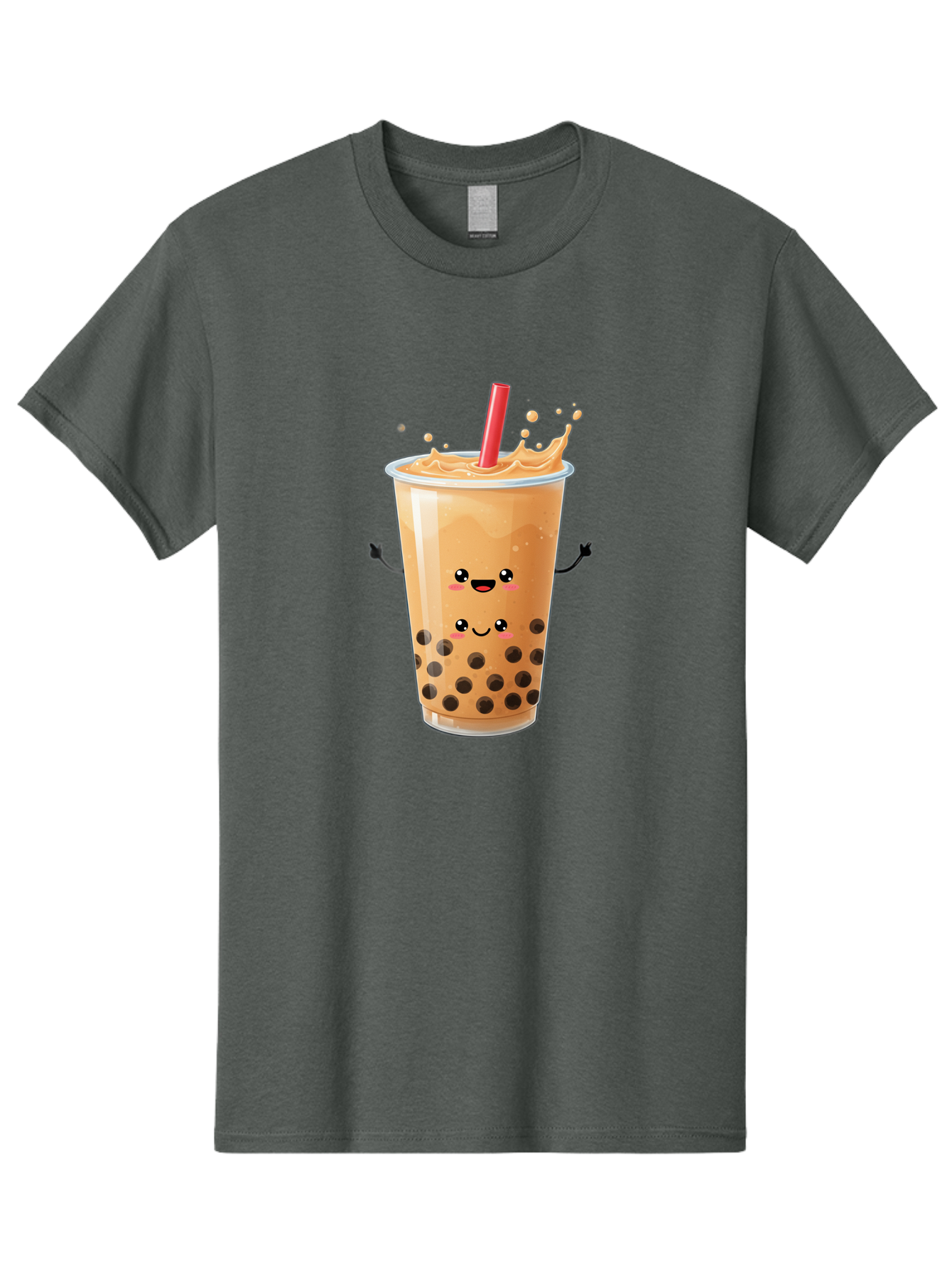 Bubble-Milk-Tea-4 Men'S Graphic Tee, 100% Cotton, Comfortable Casual Summer Wear, Machine Washable, Cartoon Bubble Tea, Boba Tea, Milk Tea, Kawaii Drink, Cute Beverage, Smiling Drink, Asian Drink Culture, Tea Lover Bac686