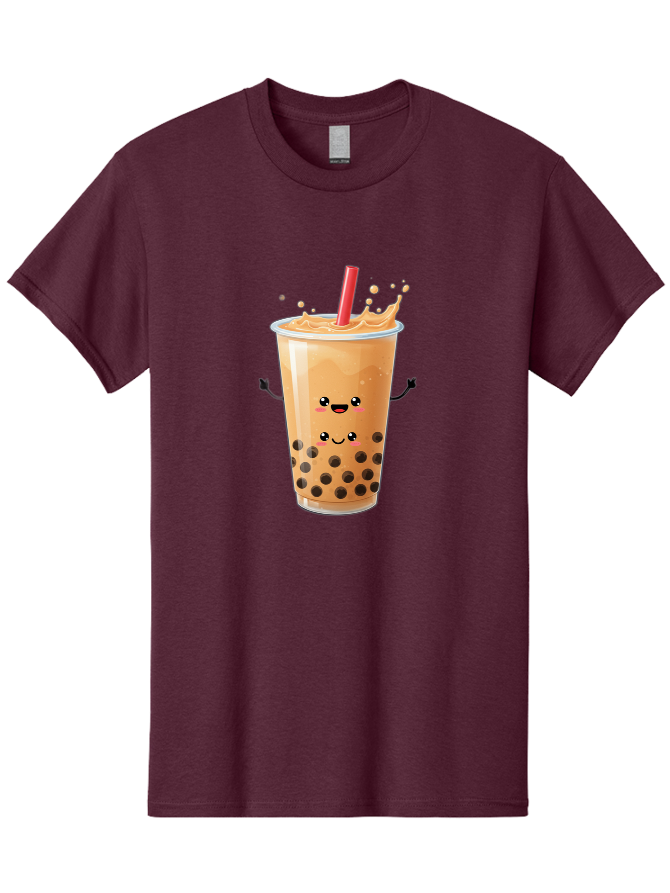 Bubble-Milk-Tea-4 Men'S Graphic Tee, 100% Cotton, Comfortable Casual Summer Wear, Machine Washable, Cartoon Bubble Tea, Boba Tea, Milk Tea, Kawaii Drink, Cute Beverage, Smiling Drink, Asian Drink Culture, Tea Lover Bac686