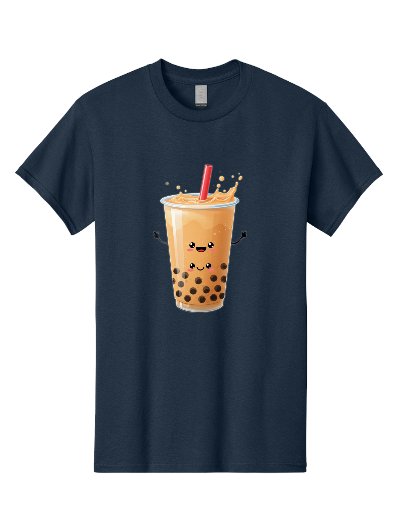 Bubble-Milk-Tea-4 Men'S Graphic Tee, 100% Cotton, Comfortable Casual Summer Wear, Machine Washable, Cartoon Bubble Tea, Boba Tea, Milk Tea, Kawaii Drink, Cute Beverage, Smiling Drink, Asian Drink Culture, Tea Lover Bac686