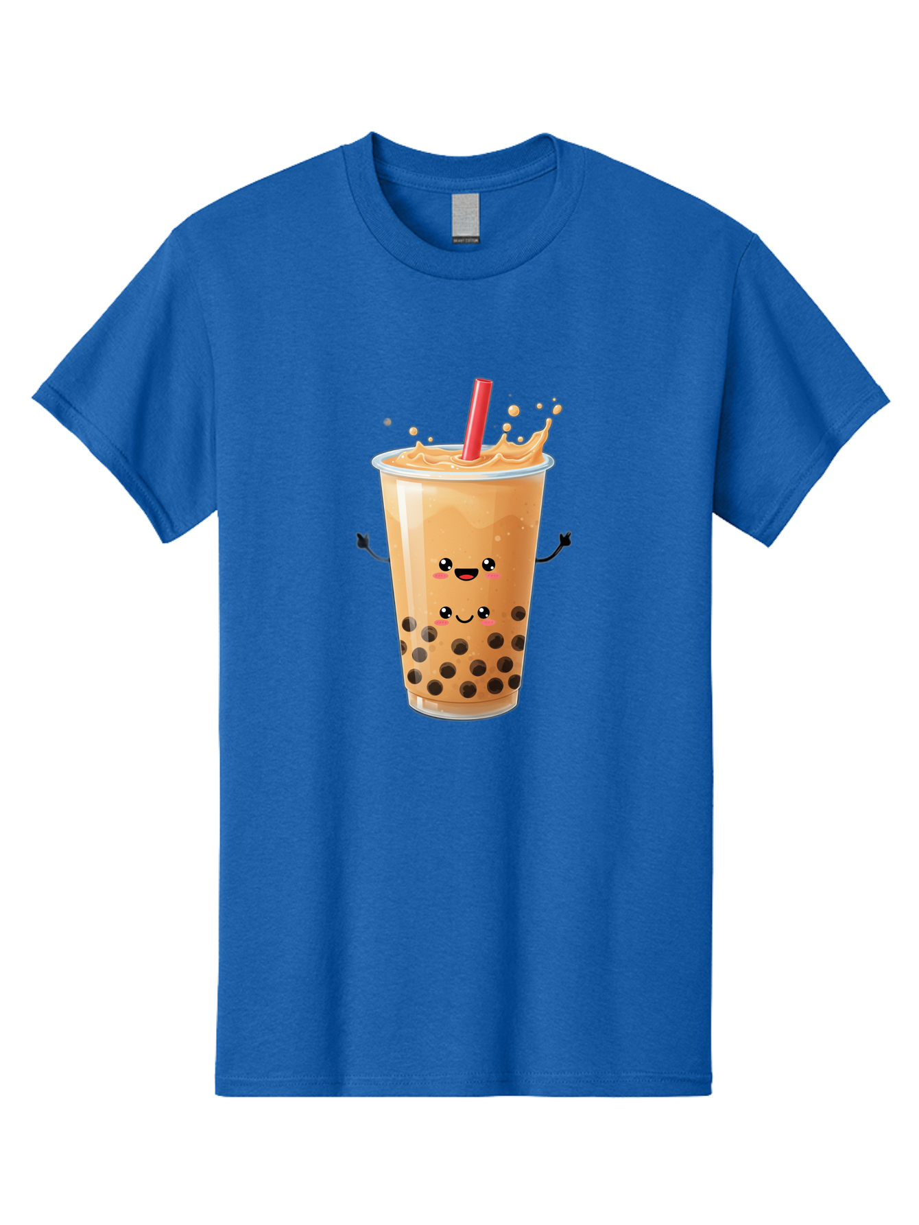 Bubble-Milk-Tea-4 Men'S Graphic Tee, 100% Cotton, Comfortable Casual Summer Wear, Machine Washable, Cartoon Bubble Tea, Boba Tea, Milk Tea, Kawaii Drink, Cute Beverage, Smiling Drink, Asian Drink Culture, Tea Lover Bac686