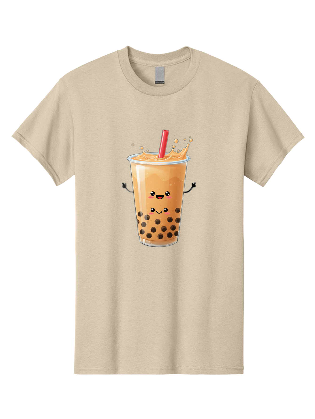 Bubble-Milk-Tea-4 Men'S Graphic Tee, 100% Cotton, Comfortable Casual Summer Wear, Machine Washable, Cartoon Bubble Tea, Boba Tea, Milk Tea, Kawaii Drink, Cute Beverage, Smiling Drink, Asian Drink Culture, Tea Lover Bac686