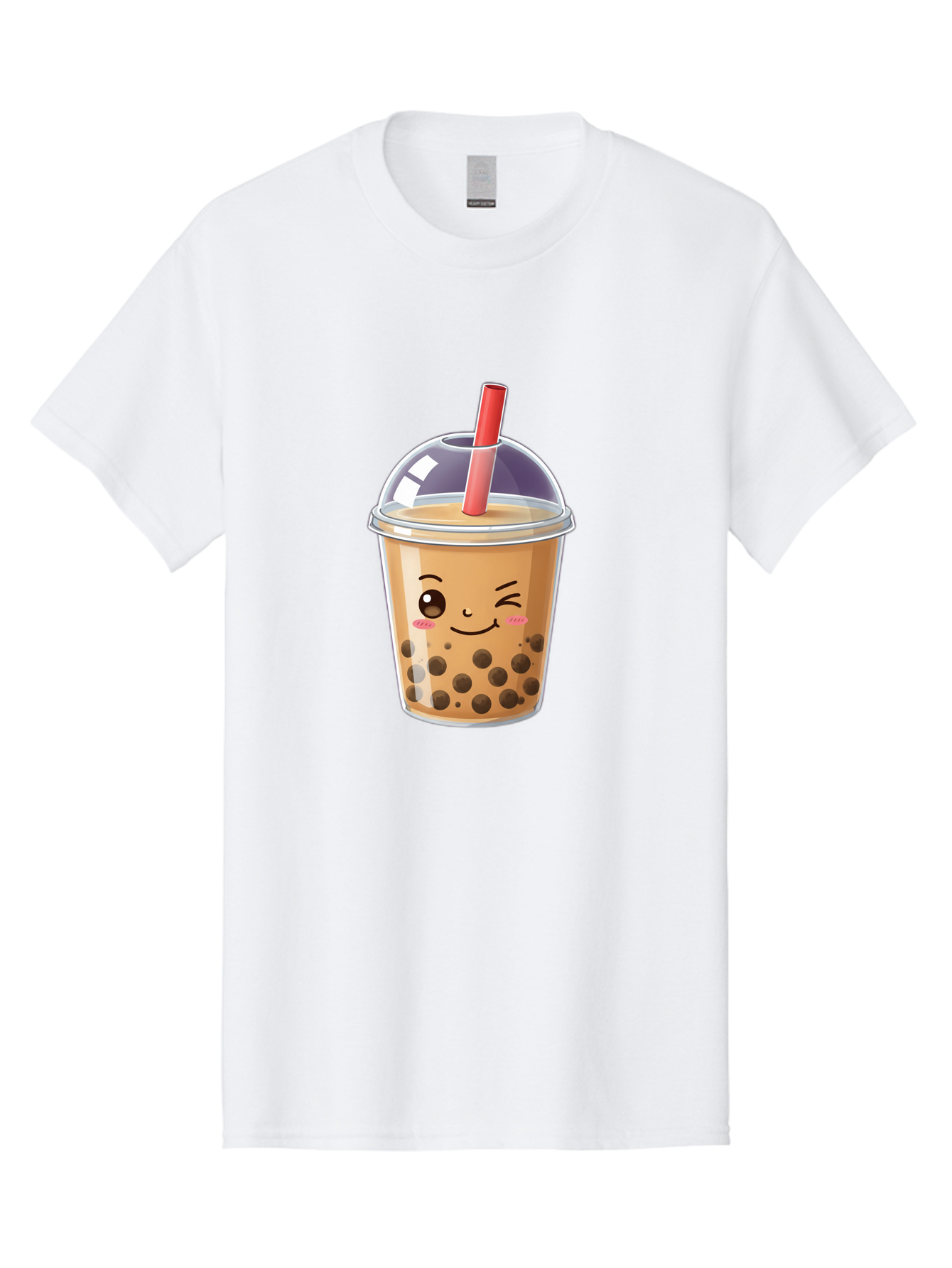 Bubble-Milk-Tea-5 Men'S Graphic Tee, 100% Cotton, Comfortable Casual Summer Wear, Machine Washable, Bubble Tea, Cute Cartoon, Milk Tea, Boba Drink, Kawaii Culture, Sweet Treats, Straw And Lid, Adorable Face, Winking Eyes, Smiling, Bac687