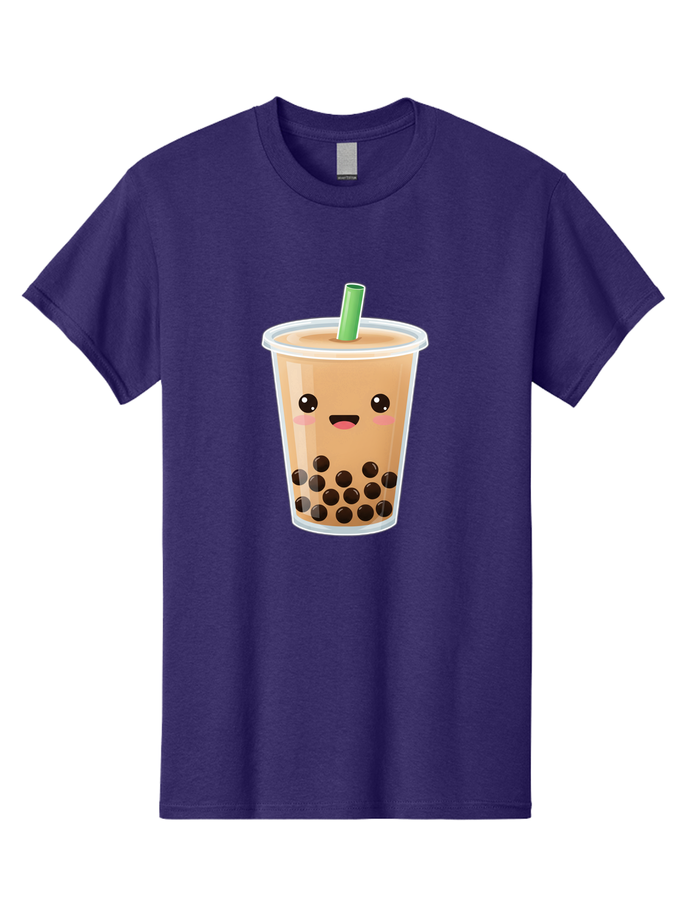 Bubble-Milk-Tea Men'S Graphic Tee, 100% Cotton, Comfortable Casual Summer Wear, Machine Washable, Bubble Tea, Boba, Milk Tea, Straw, Cartoon Character, Cute Face, Black Boba Pearls, Smiling, Kawaii, Popular Drink, Fun Design, Tasty, Bac688