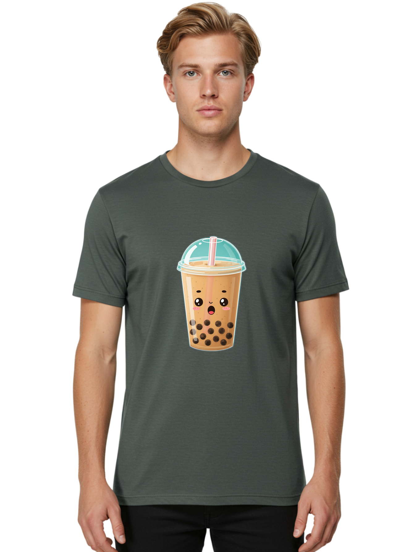 Bubble-Tea-1 Men'S Graphic Tee, 100% Cotton, Comfortable Casual Summer Wear, Machine Washable, Bubble Tea, Milk Tea, Boba Drink, Cartoon Character, Cute Face, Straw, Tapioca Pearls, Kawaii, Beverage, Refreshing Drink, Sweet Treat, Fun Design, Bac689