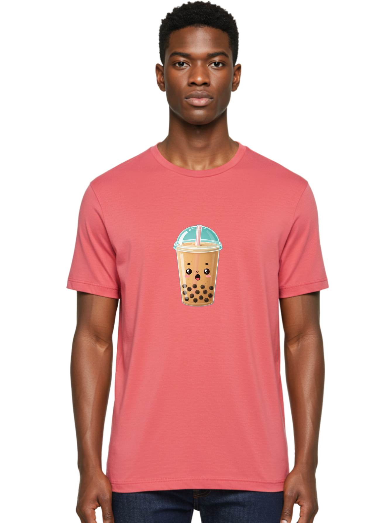 Bubble-Tea-1 Men'S Graphic Tee, 100% Cotton, Comfortable Casual Summer Wear, Machine Washable, Bubble Tea, Milk Tea, Boba Drink, Cartoon Character, Cute Face, Straw, Tapioca Pearls, Kawaii, Beverage, Refreshing Drink, Sweet Treat, Fun Design, Bac689