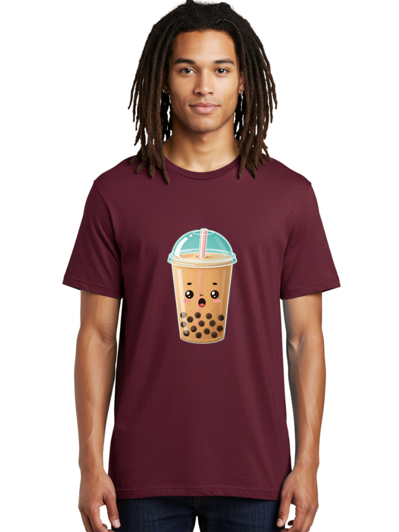 Bubble-Tea-1 Men'S Graphic Tee, 100% Cotton, Comfortable Casual Summer Wear, Machine Washable, Bubble Tea, Milk Tea, Boba Drink, Cartoon Character, Cute Face, Straw, Tapioca Pearls, Kawaii, Beverage, Refreshing Drink, Sweet Treat, Fun Design, Bac689