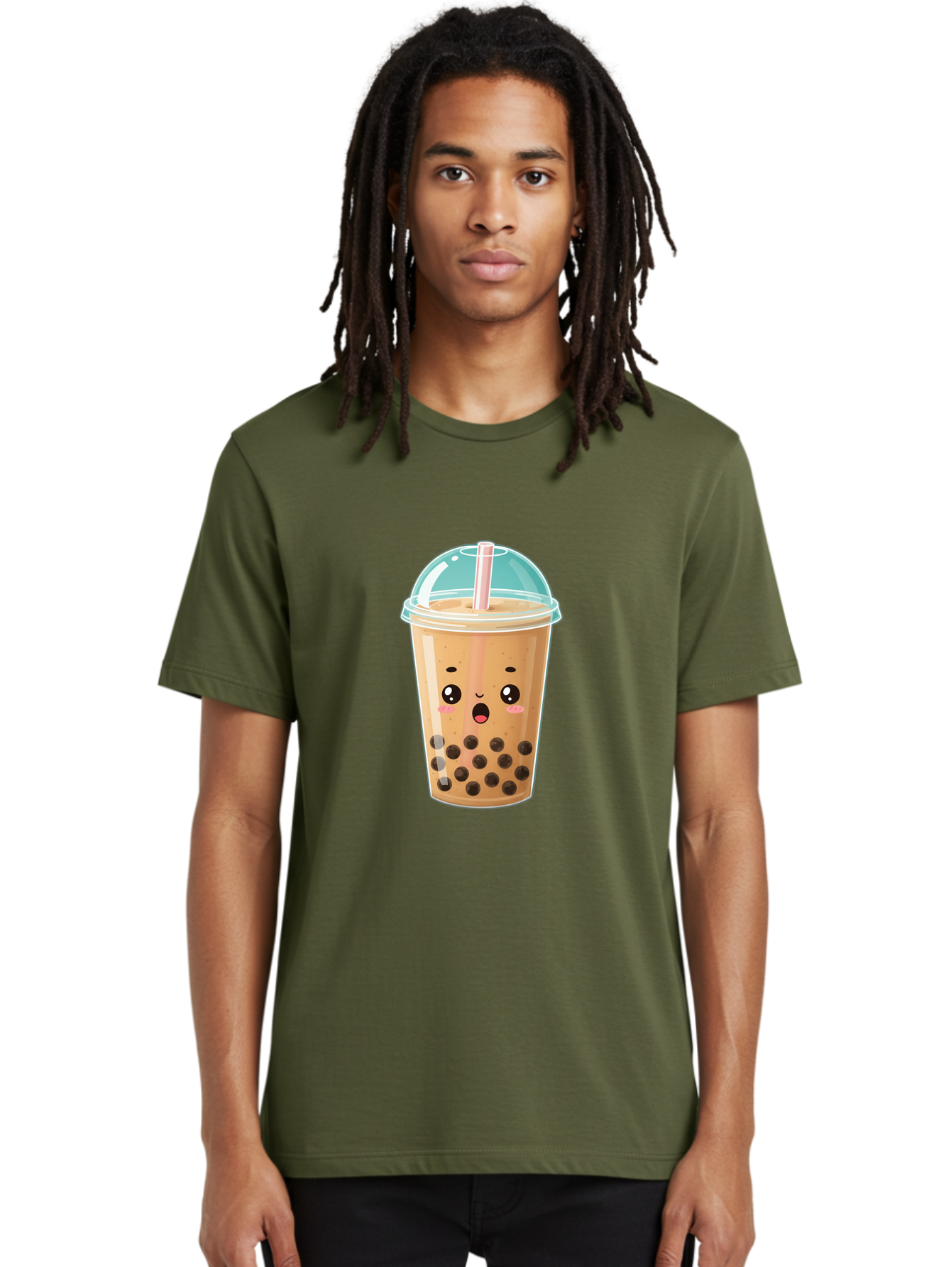 Bubble-Tea-1 Men'S Graphic Tee, 100% Cotton, Comfortable Casual Summer Wear, Machine Washable, Bubble Tea, Milk Tea, Boba Drink, Cartoon Character, Cute Face, Straw, Tapioca Pearls, Kawaii, Beverage, Refreshing Drink, Sweet Treat, Fun Design, Bac689