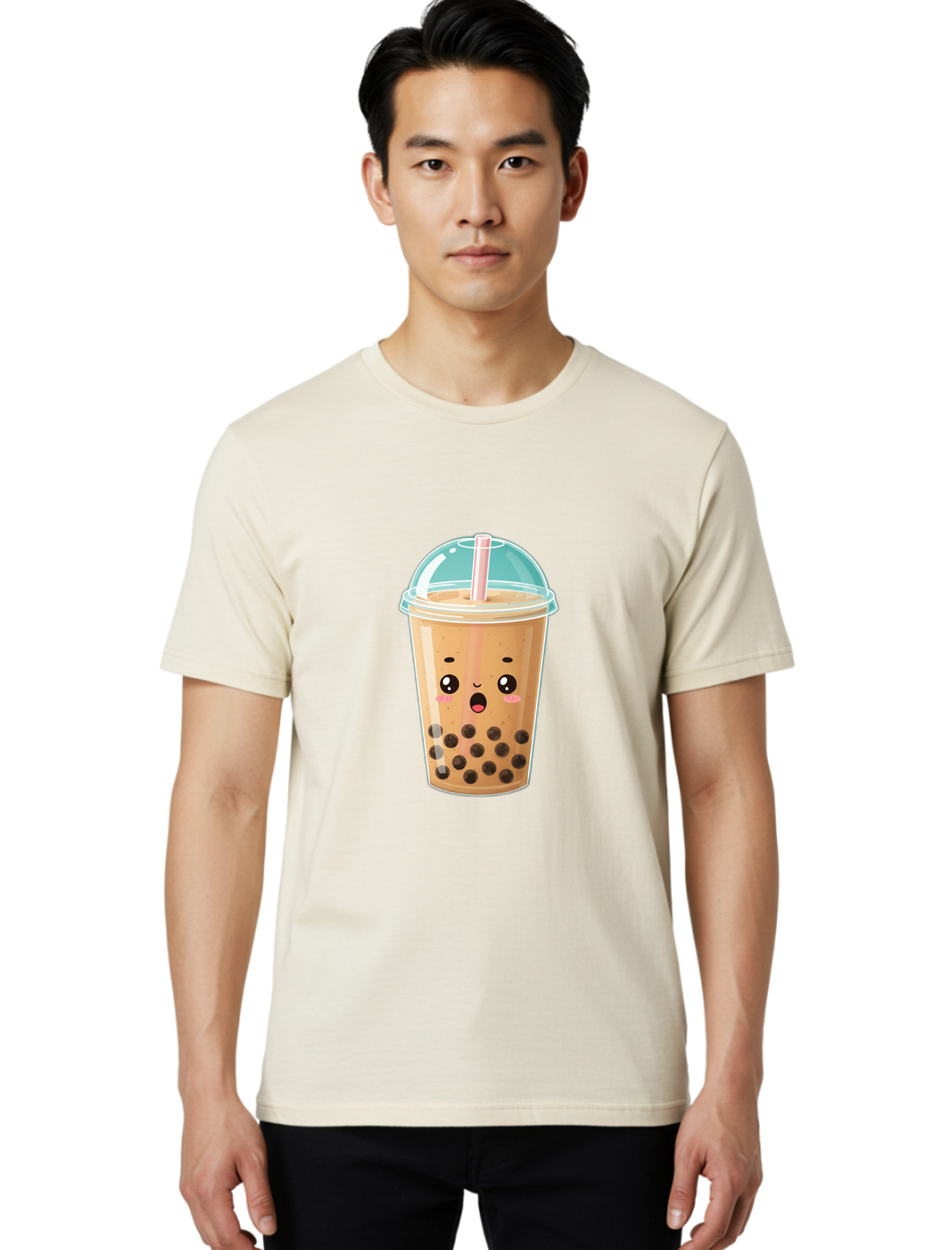Bubble-Tea-1 Men'S Graphic Tee, 100% Cotton, Comfortable Casual Summer Wear, Machine Washable, Bubble Tea, Milk Tea, Boba Drink, Cartoon Character, Cute Face, Straw, Tapioca Pearls, Kawaii, Beverage, Refreshing Drink, Sweet Treat, Fun Design, Bac689