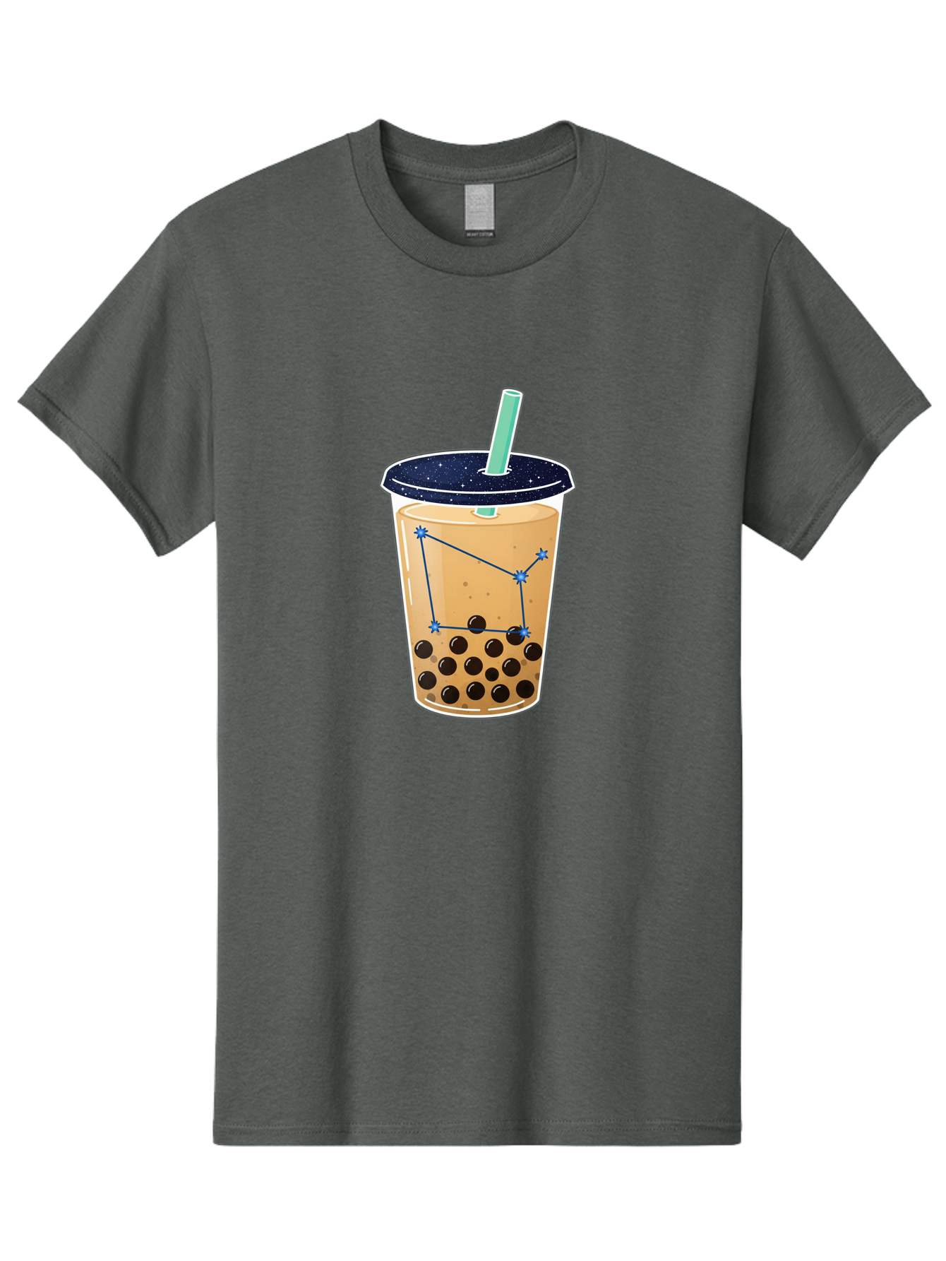 Bubble-Tea-11 Men'S Graphic Tee, 100% Cotton, Comfortable Casual Summer Wear, Machine Washable, Bubble Tea, Boba Drink, Milk Tea, Constellation Design, Starry Night, Coffee Drink, Tea Cup, Straw, Tapioca Pearls Bac691
