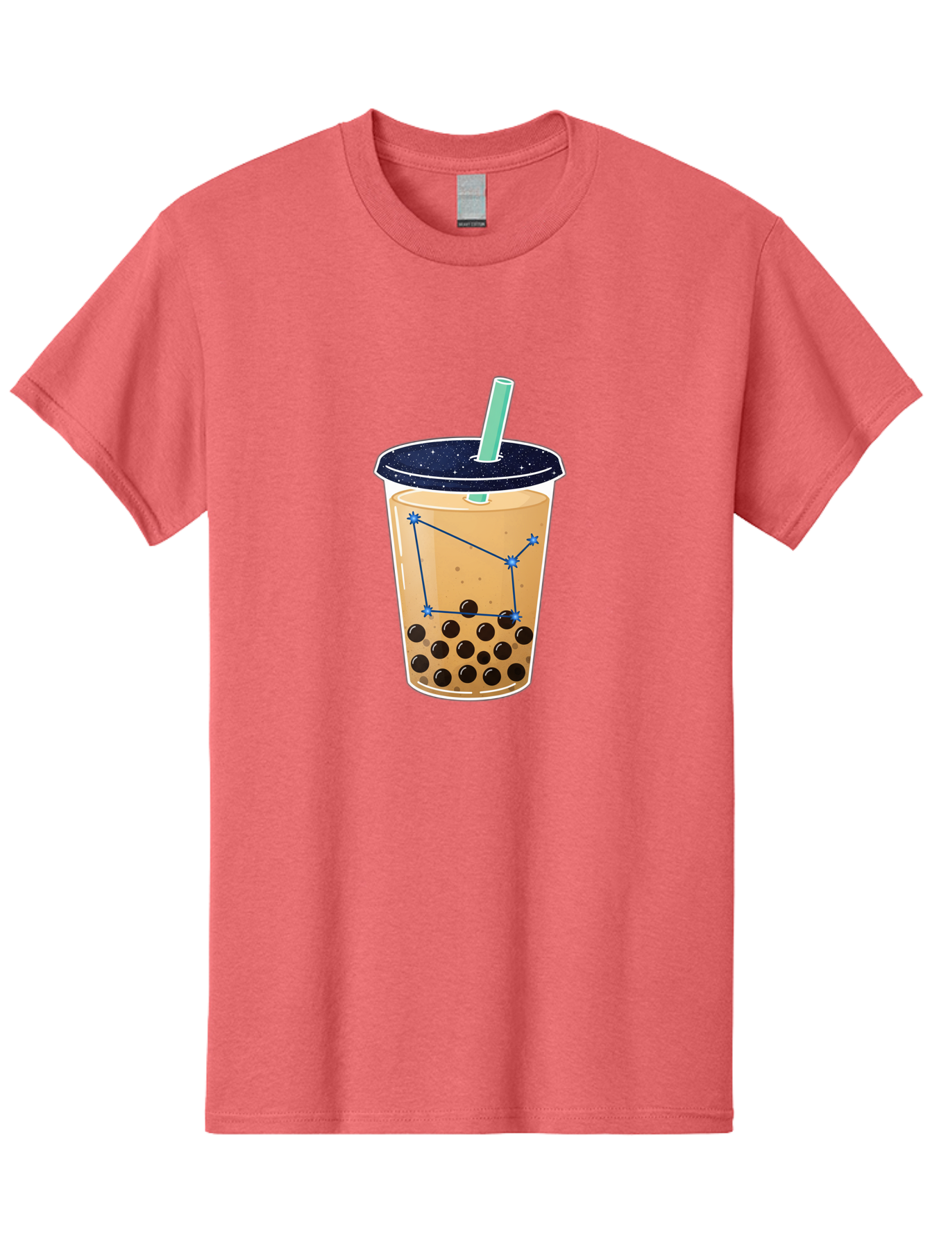 Bubble-Tea-11 Men'S Graphic Tee, 100% Cotton, Comfortable Casual Summer Wear, Machine Washable, Bubble Tea, Boba Drink, Milk Tea, Constellation Design, Starry Night, Coffee Drink, Tea Cup, Straw, Tapioca Pearls Bac691