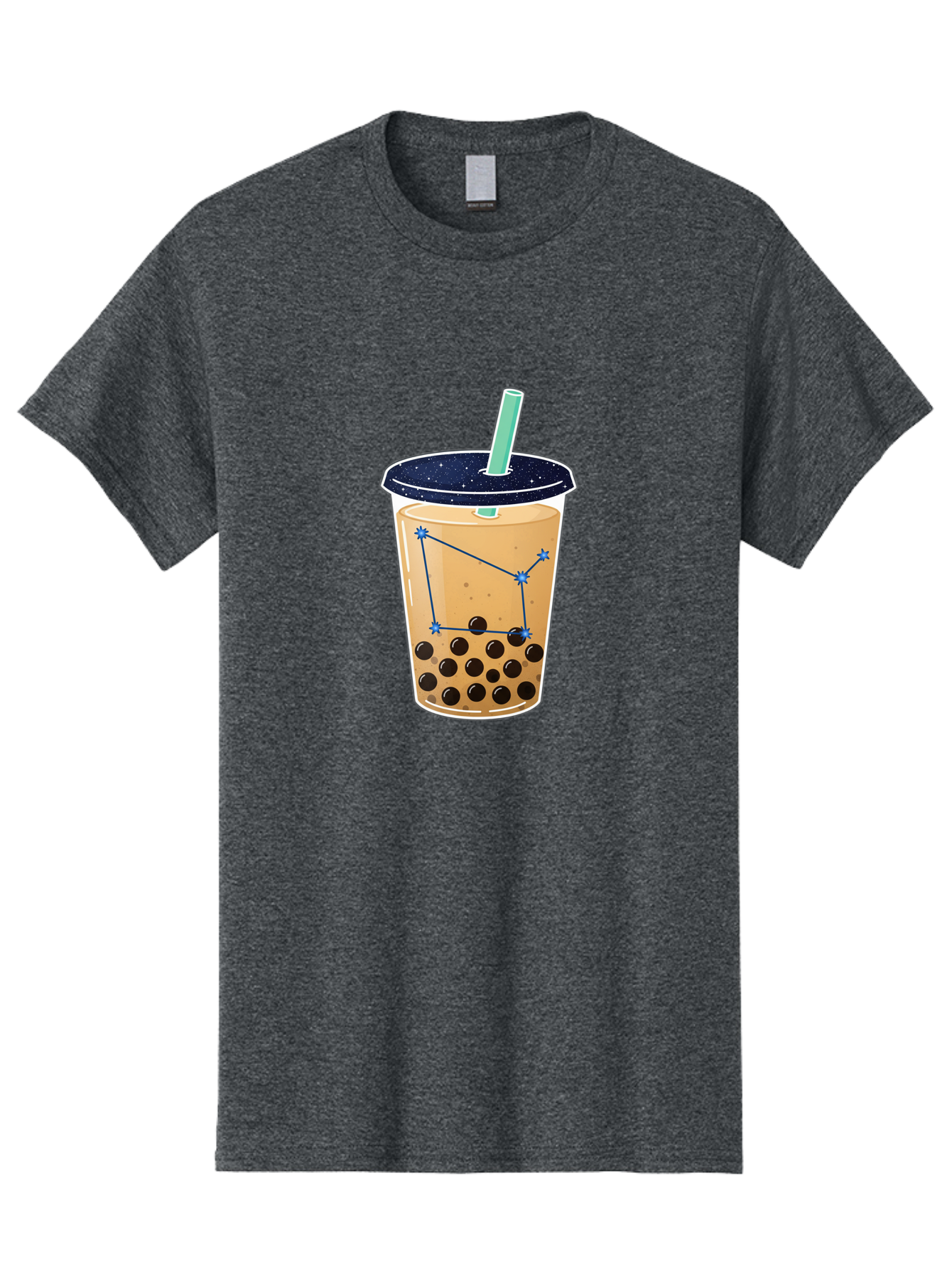 Bubble-Tea-11 Men'S Graphic Tee, 100% Cotton, Comfortable Casual Summer Wear, Machine Washable, Bubble Tea, Boba Drink, Milk Tea, Constellation Design, Starry Night, Coffee Drink, Tea Cup, Straw, Tapioca Pearls Bac691