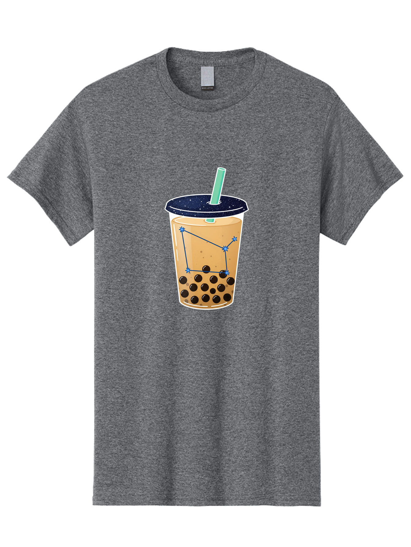 Bubble-Tea-11 Men'S Graphic Tee, 100% Cotton, Comfortable Casual Summer Wear, Machine Washable, Bubble Tea, Boba Drink, Milk Tea, Constellation Design, Starry Night, Coffee Drink, Tea Cup, Straw, Tapioca Pearls Bac691