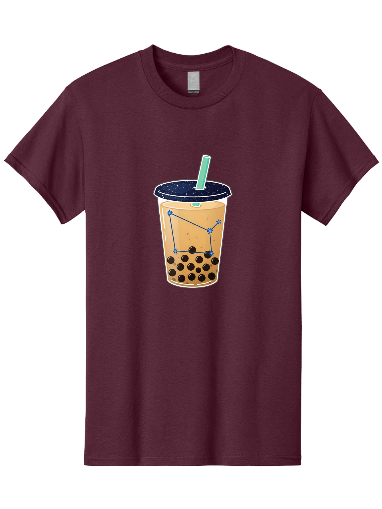 Bubble-Tea-11 Men'S Graphic Tee, 100% Cotton, Comfortable Casual Summer Wear, Machine Washable, Bubble Tea, Boba Drink, Milk Tea, Constellation Design, Starry Night, Coffee Drink, Tea Cup, Straw, Tapioca Pearls Bac691