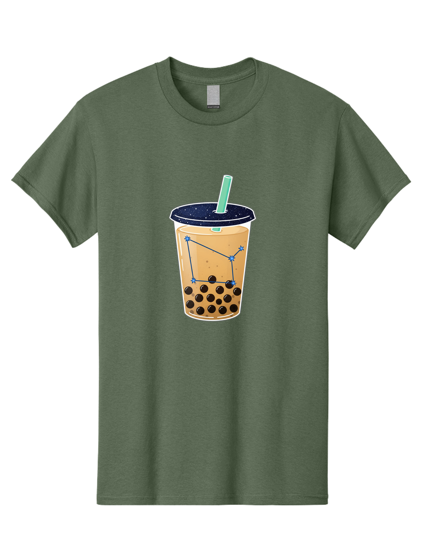 Bubble-Tea-11 Men'S Graphic Tee, 100% Cotton, Comfortable Casual Summer Wear, Machine Washable, Bubble Tea, Boba Drink, Milk Tea, Constellation Design, Starry Night, Coffee Drink, Tea Cup, Straw, Tapioca Pearls Bac691