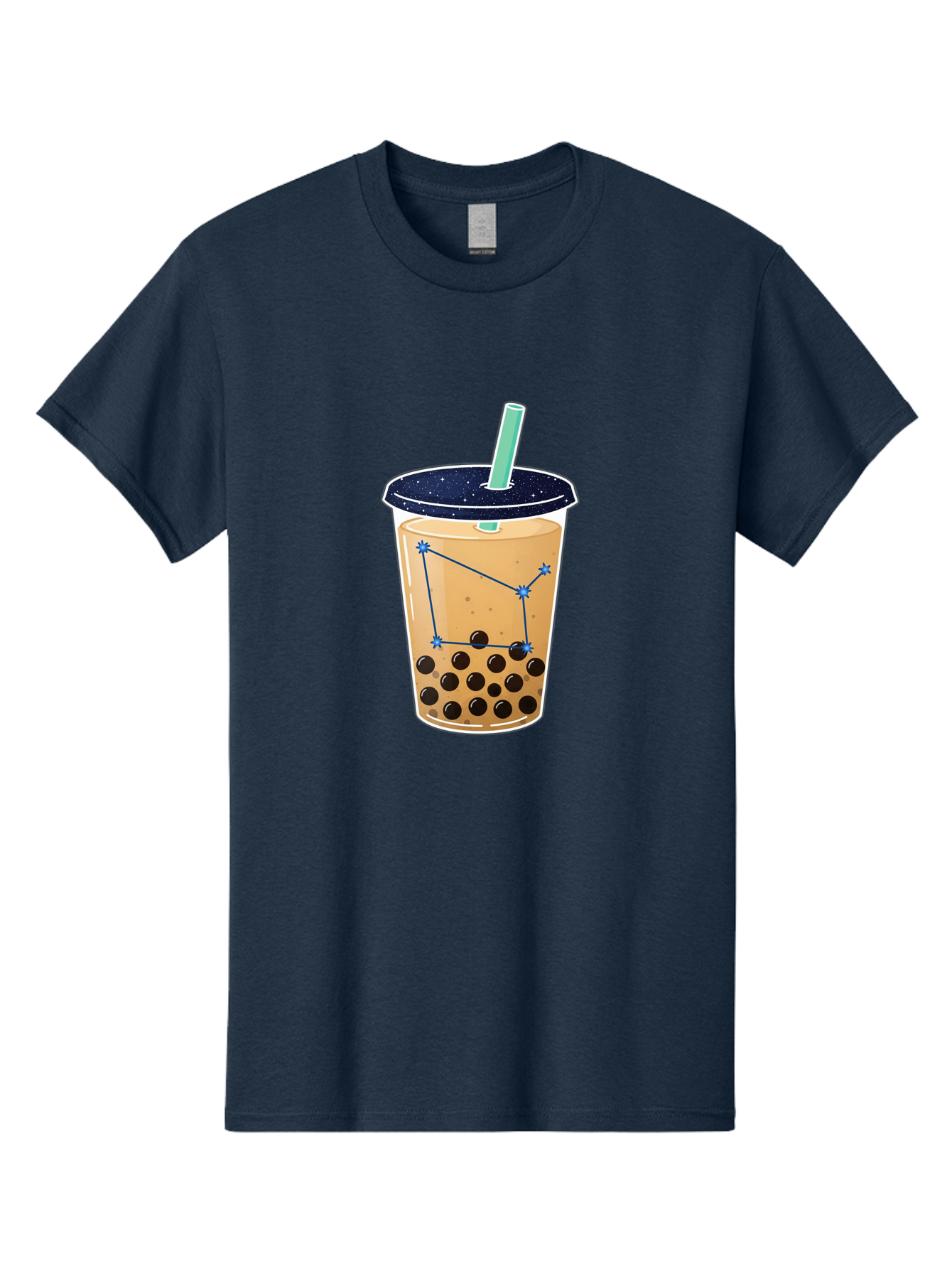 Bubble-Tea-11 Men'S Graphic Tee, 100% Cotton, Comfortable Casual Summer Wear, Machine Washable, Bubble Tea, Boba Drink, Milk Tea, Constellation Design, Starry Night, Coffee Drink, Tea Cup, Straw, Tapioca Pearls Bac691