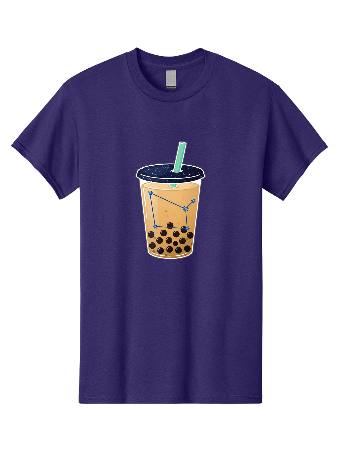 Bubble-Tea-11 Men'S Graphic Tee, 100% Cotton, Comfortable Casual Summer Wear, Machine Washable, Bubble Tea, Boba Drink, Milk Tea, Constellation Design, Starry Night, Coffee Drink, Tea Cup, Straw, Tapioca Pearls Bac691